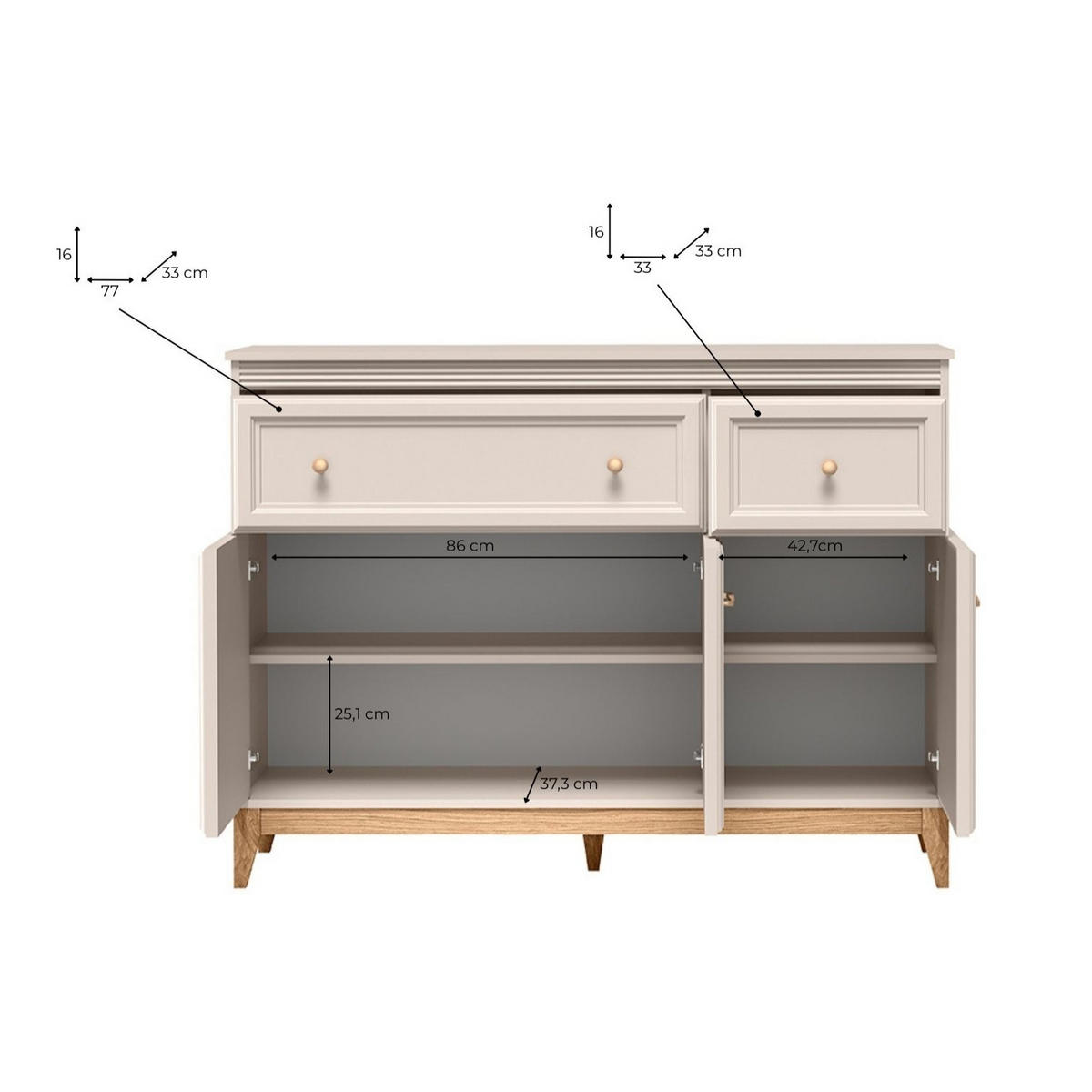 KOMMODE Windsor W-1 135,5 x 100 x 40,5 cm Kaschmir - Kaschmir/Eichefarben, Eichenholz/Holzwerkstoff (135.5/100/40.5cm) - Koseto