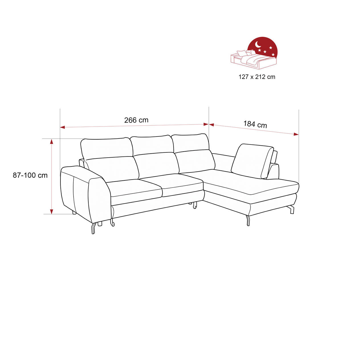 ECKSOFA ANTE Rechts, mit Schlaffunktion und Bettkasten, Marineblau - Dunkelblau, Textil/Metall (266/184cm) - Idohome