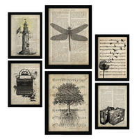 POSTER Set Mit 6 Vintage Zeichnungen Sepia Papier Plakate Im Retro Mit Natur & Reisethemen Über Enzyklopädie Hintergründen A3 & A4 Schwarzer Rahmen - Schwarz, Papier (29/3cm) - Nacnic