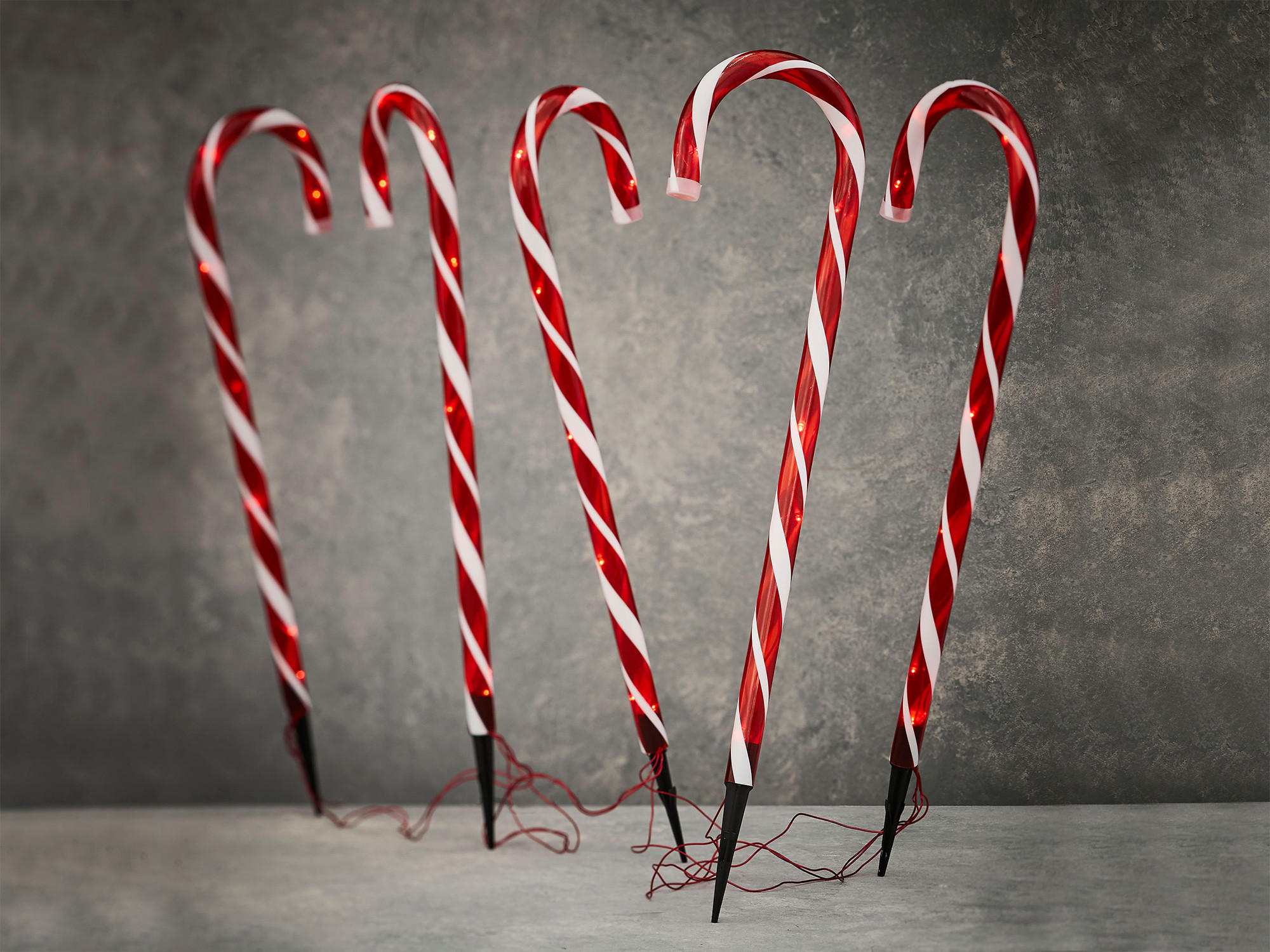 WEIHNACHTSDEKORATIONEN 5er-Set LED Licht-Zuckerstangen 60 cm - Rot/Weiß, Kunststoff (5/60/5cm) - LAALU