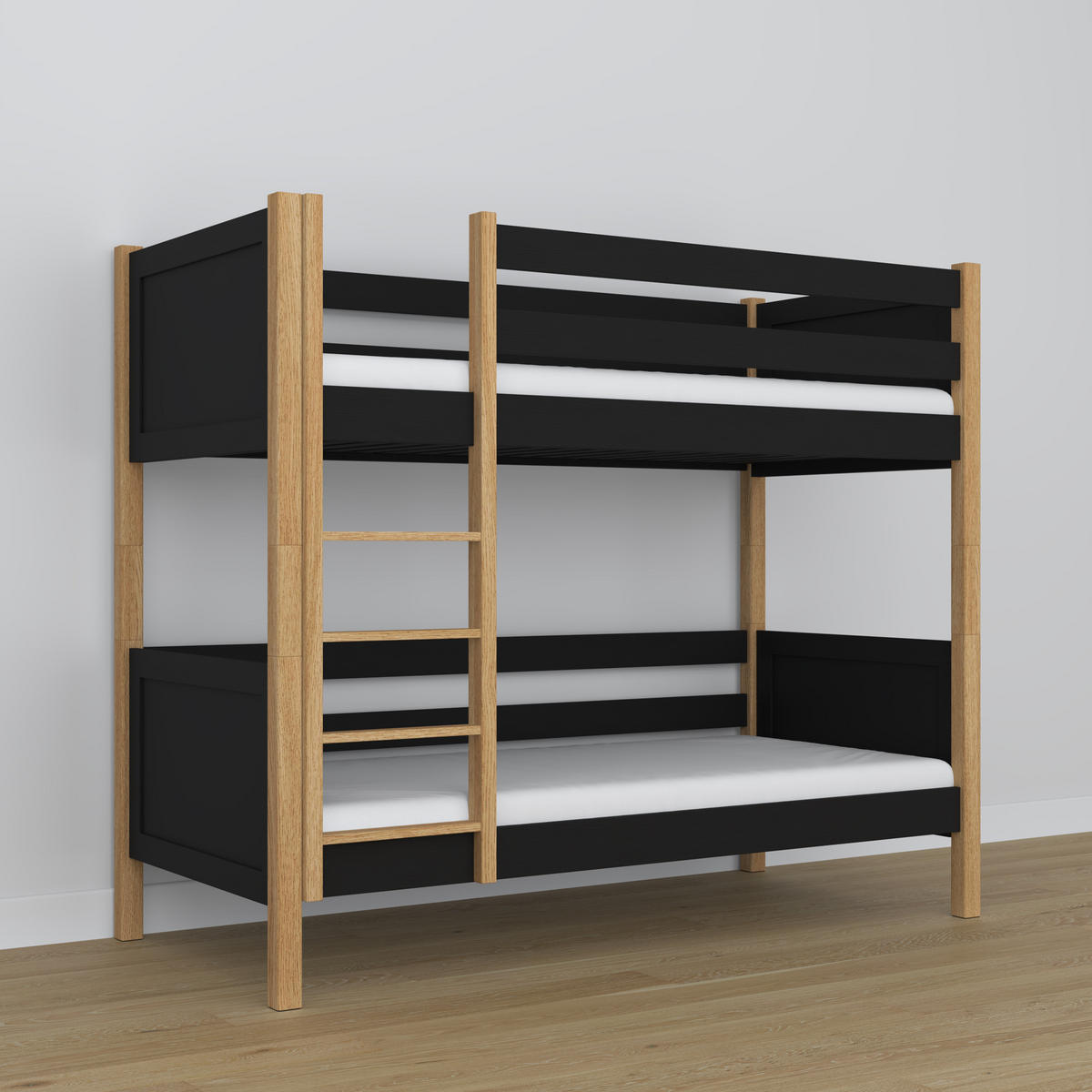 ETAGENBETT N02 Schwarz / Eiche Natur 100/200 - Schwarz/Eiche Artisan, Naturmaterialien/Holz (100/200cm) - N-Wood