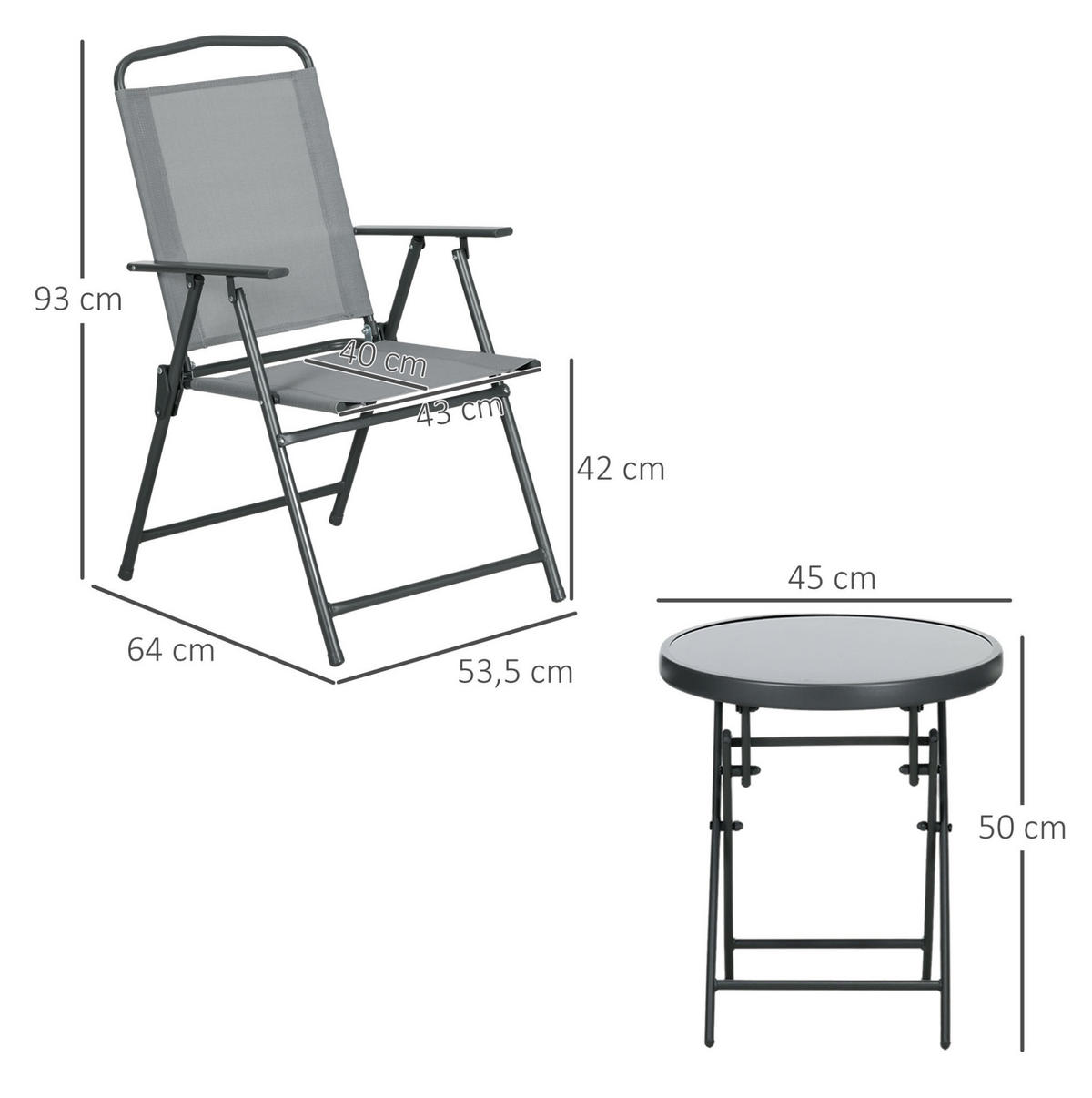 3-TEILIGES Klapp-Gartenmöbel-Set aus Metall & Glas in Hellgrau - Hellgrau, Metall - Modfu
