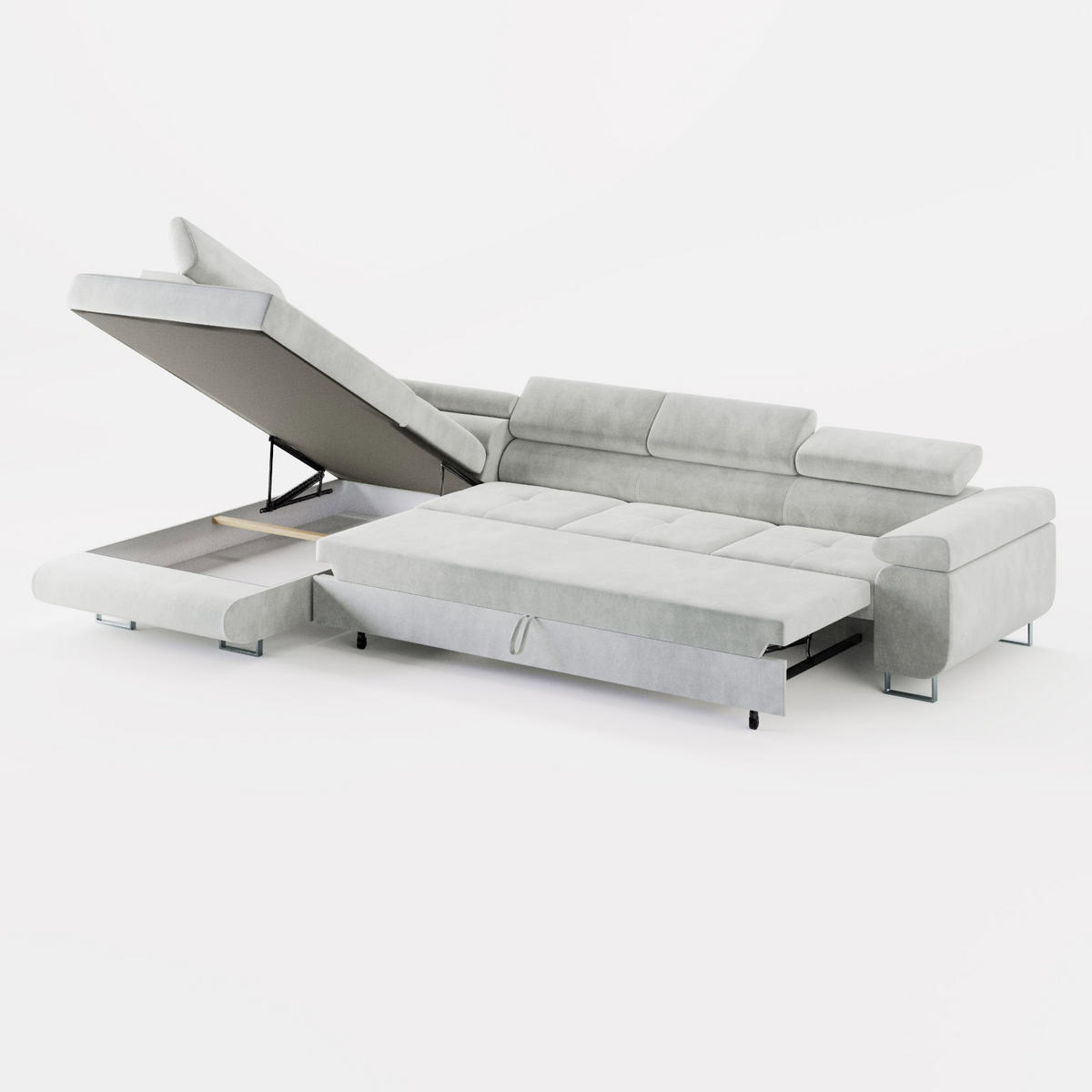 ECKSOFA VEMO NOVA Links Dunkelgrau Velours-Stoff mit Schlaffunktion und Bettkasten - Dunkelgrau, Textil (341/202cm) - Barchello