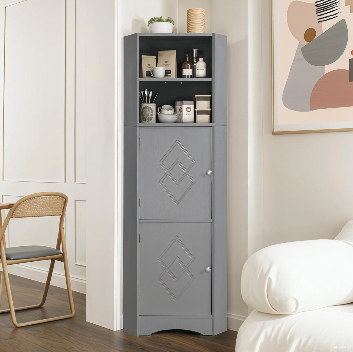 BADEZIMMERSCHRANK Eckschrank 36,5 x 36,5 x 155 cm Grau - Grau, Holzwerkstoff (36.5/155/36.5cm) - Beauniv