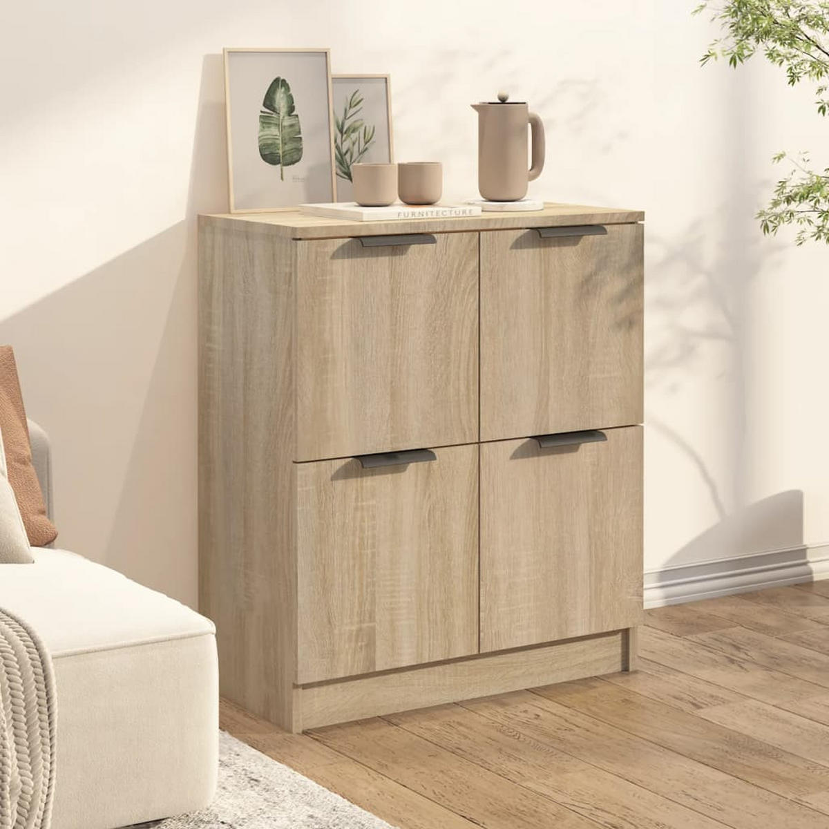SIDEBOARD Modern mit 4 Türen 60/30/70 cm aus Holzwerkstoff Sonoma-Eiche Dekor - Sonoma Eiche, Holz (60/70/30cm) - vidaXL