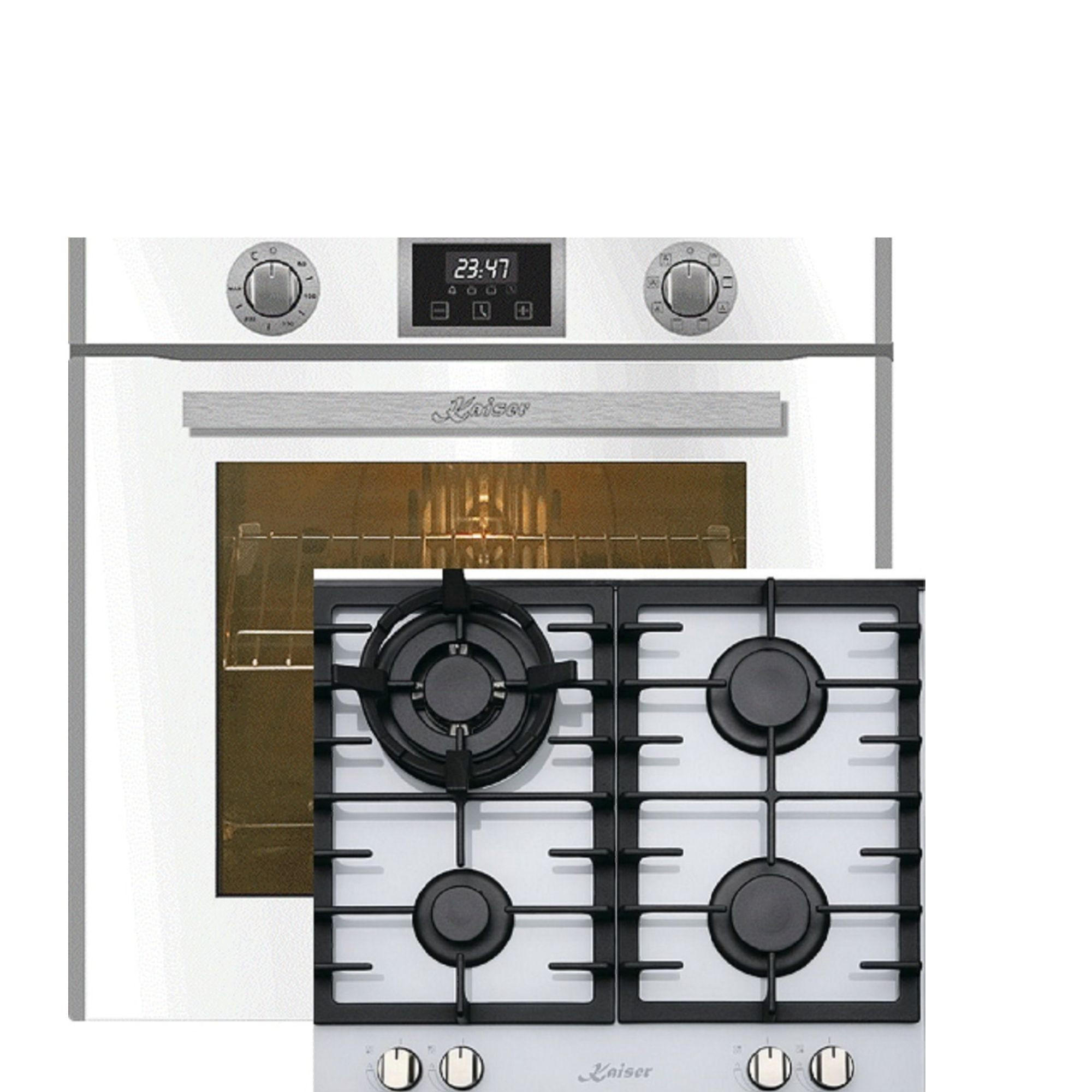 ELEKTRO-EINBAU-BACKOFEN 60 cm EH 6326 W+KCG 6380 W Gas-Kochfeld 60 cm - Weiß, Metall (59.4/59.4/54.3cm) - Kaiser Küchengeräte