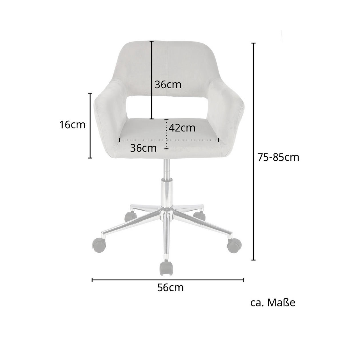SCHREIBTISCHSTUHL JILL Grau - Grau, Textil (56/85/42cm) - SVITA