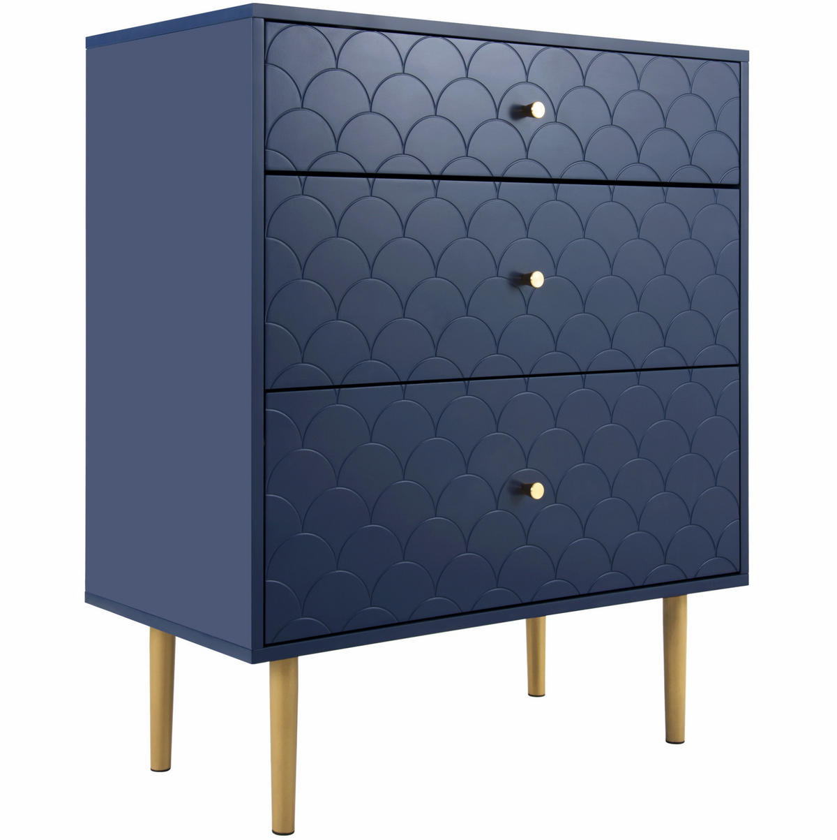 KOMMODE aus Spanplatte und Metall 75x40x89 cm Marineblau mit 3 Schubladen - Dunkelblau, Holzwerkstoff (75/89/40cm) - IVMEU