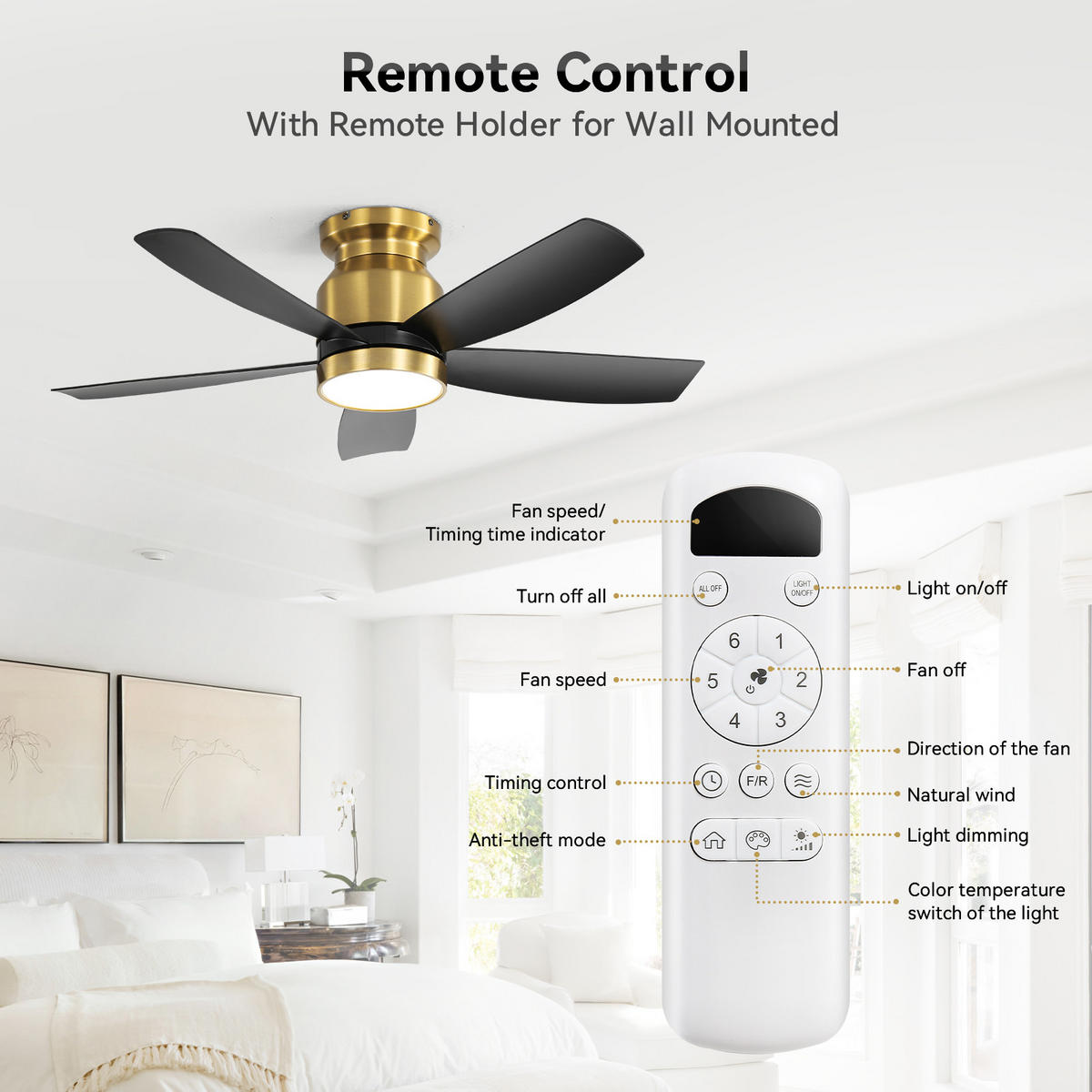 DECKENVENTILATOR DE-16277 42 Zoll mit LED & Fernbedienung Schwarz - Schwarz, Kunststoff (106.68/106.68/36.3cm) - ComfortXL