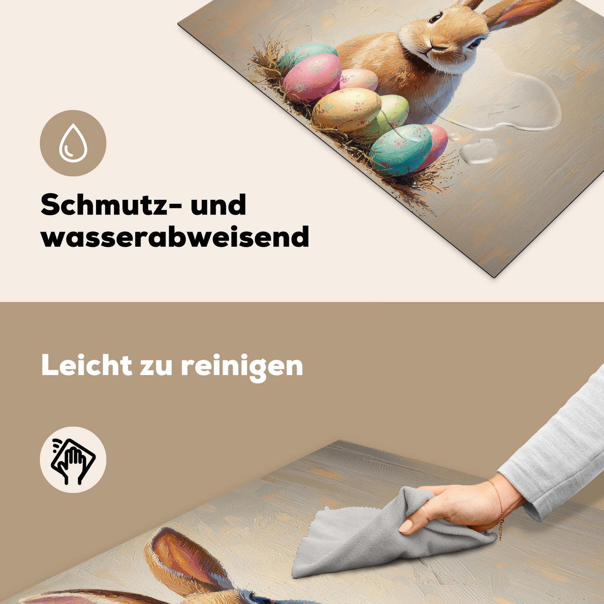 HERDABDECKPLATTE Osterhase - Pastell - Eier Ceranfeldabdeckung 78x52 cm - Beige, Kunststoff (78/52/0.2cm) - MuchoWow