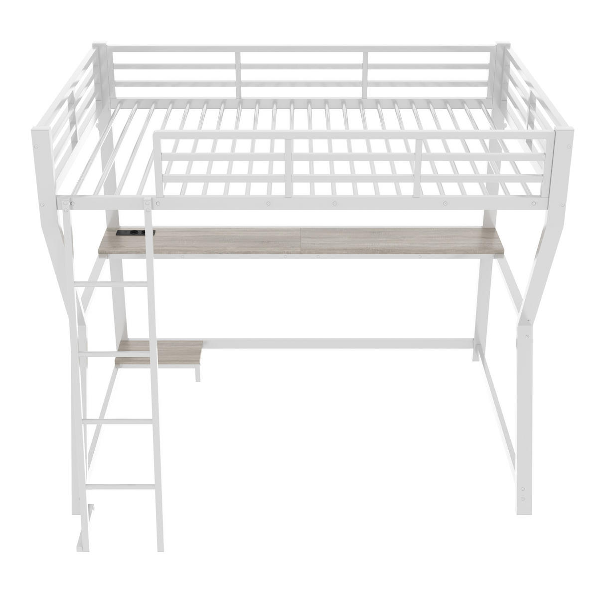 HOCHBETT 90/200 cm in Weiß mit LED-Beleuchtung, Schreibtisch und USB - Weiß, Metall (90/200cm) - Flora Grace