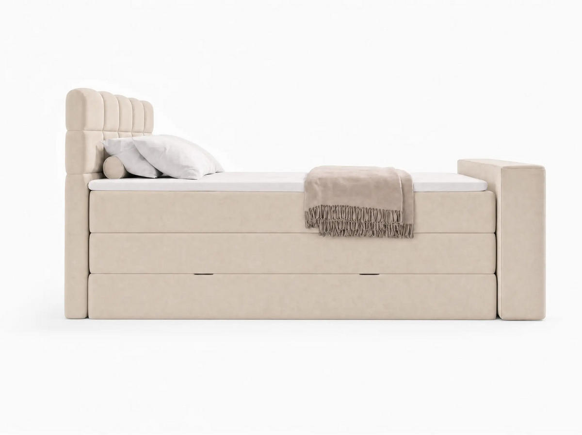 BOXSPRINGBETT Carenzo 3 Beige 160/200 cm H2/H3 Samt inkl. Topper und TV-Lift - Beige, Textil (160/200cm) - wonello