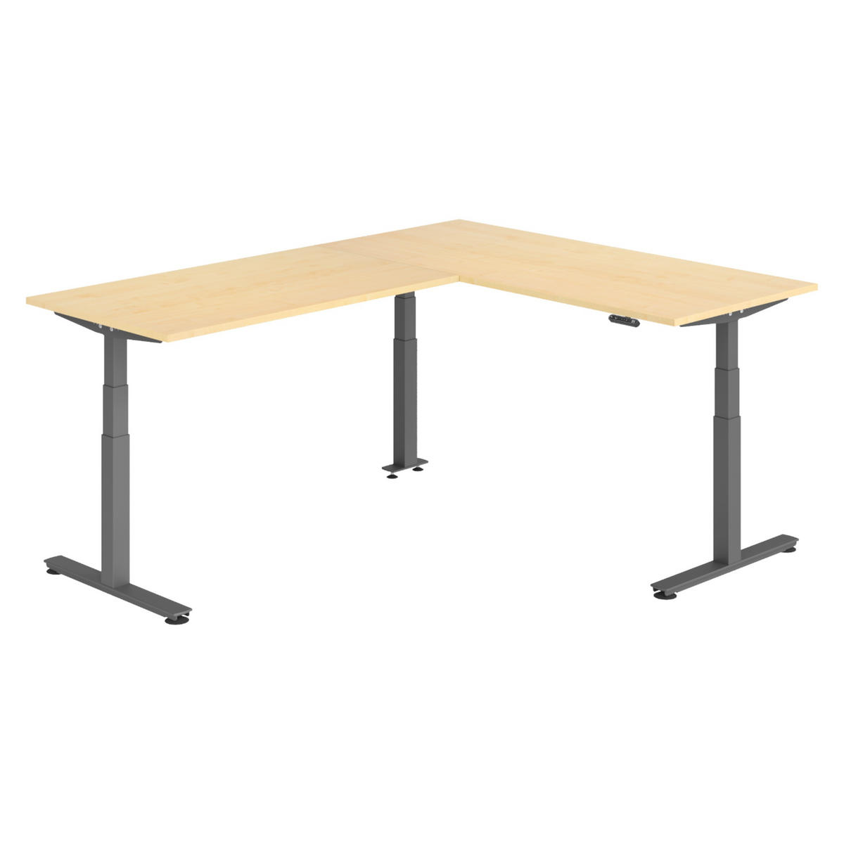 ECKSCHREIBTISCH elektrisch höhenverstellbar L-Form 240/180/74 cm in Ahornfarben/Graphitfarben - Ahornfarben/Graphitfarben, Holzwerkstoff (240/180/74cm) - bümö