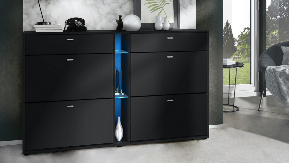 SCHUHSCHRANK Today Fronten in Schwarz matt - Schwarz, Holzwerkstoff (155.5/95/28cm) - Vladon