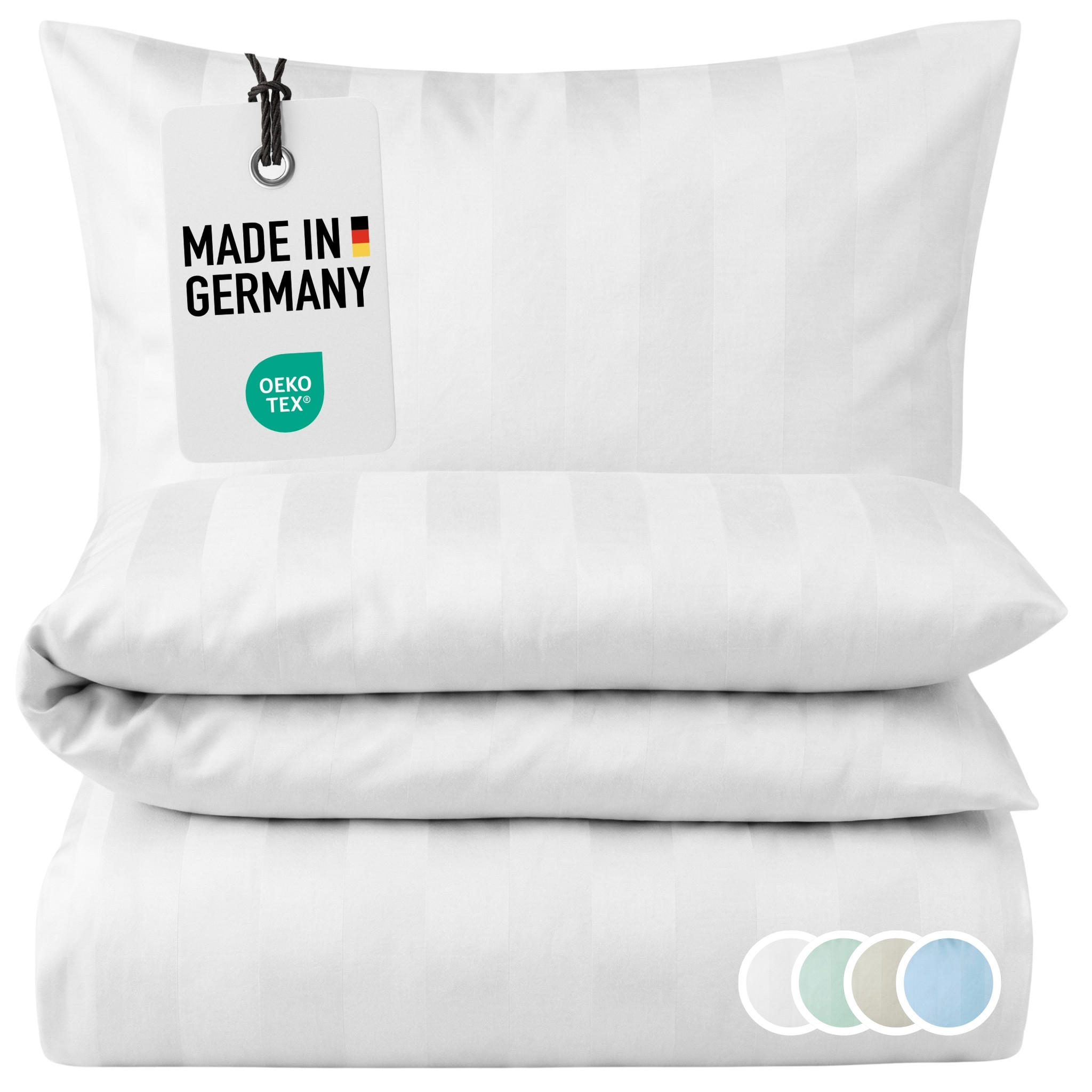 DAMAST-BETTWÄSCHE 135x200 Weiß gestreift Bettbezug aus 100% Baumwolle - Made in Germany - Weiß, Textil (135/200cm) - Carpe Sonno