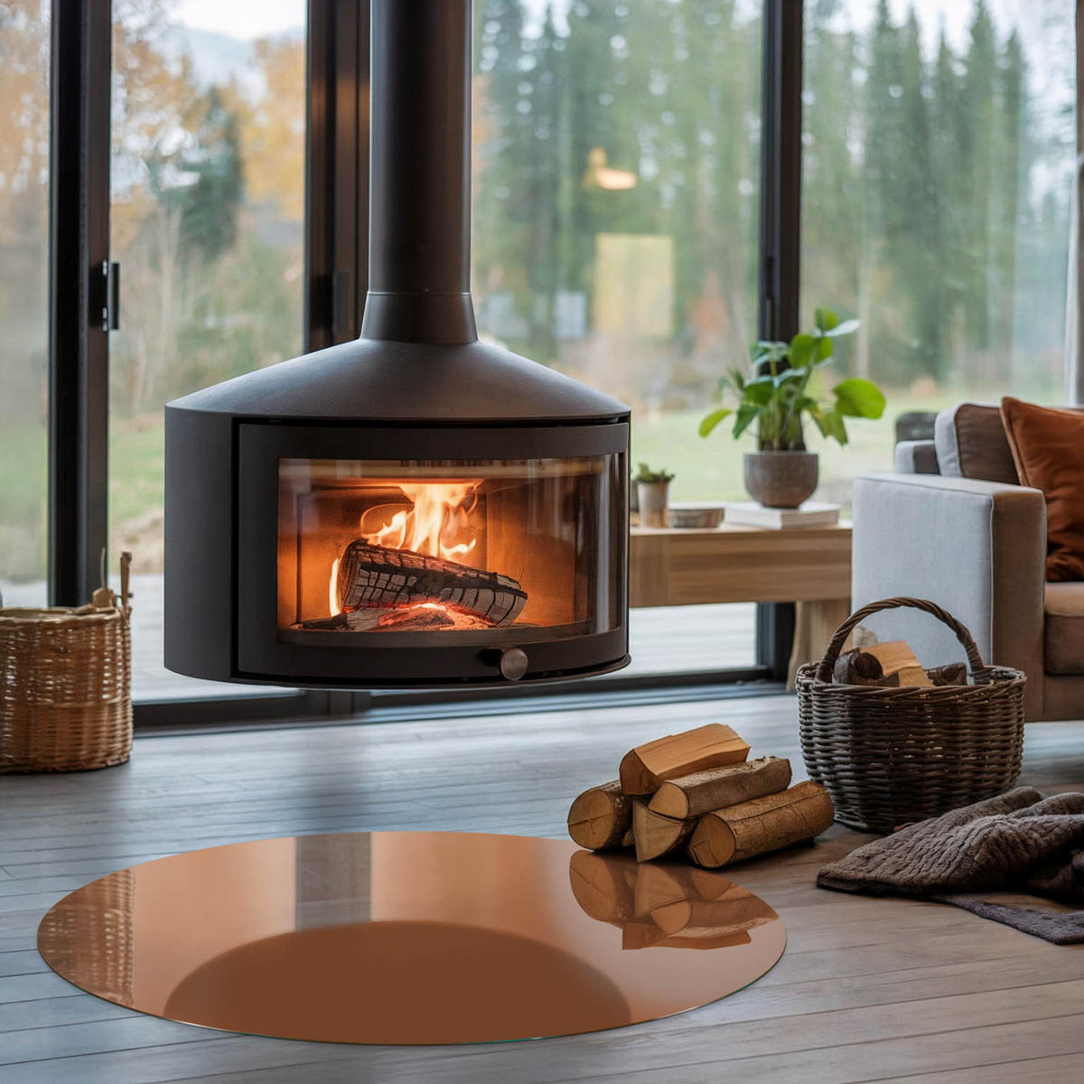 GLASPLATTE für Kamin Ø 100 cm - Braun, Glas (100/100/0.4cm) - TULUP