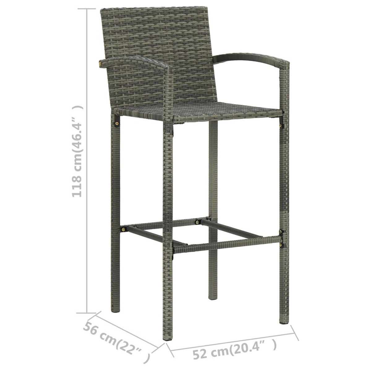BARHOCKER 4er set Grau Poly Rattan - Grau, Kunststoff (56/118/52cm) - vidaXL