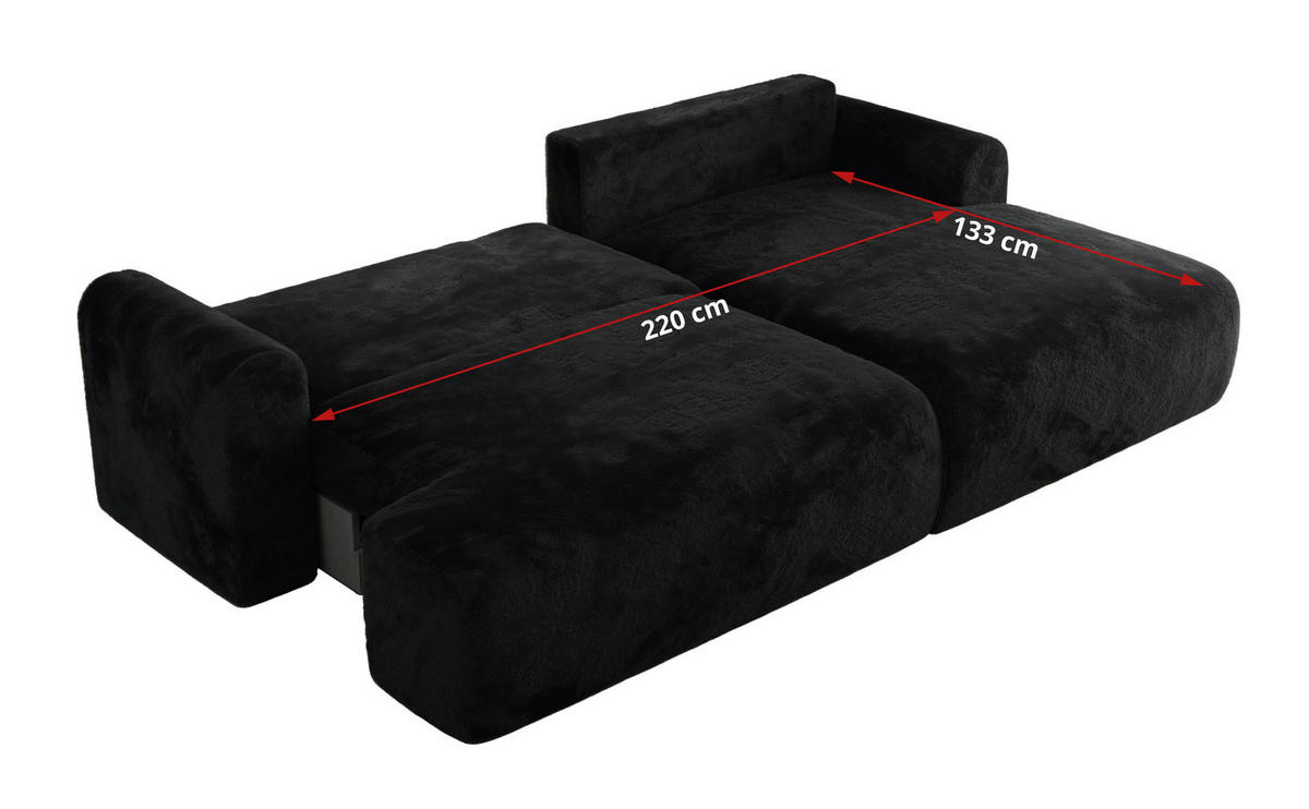 ECKSCHLAFSOFA TONO L Schwarz Plüsch - links - Schwarz, Kunststoff/Textil (260/150cm) - MKS