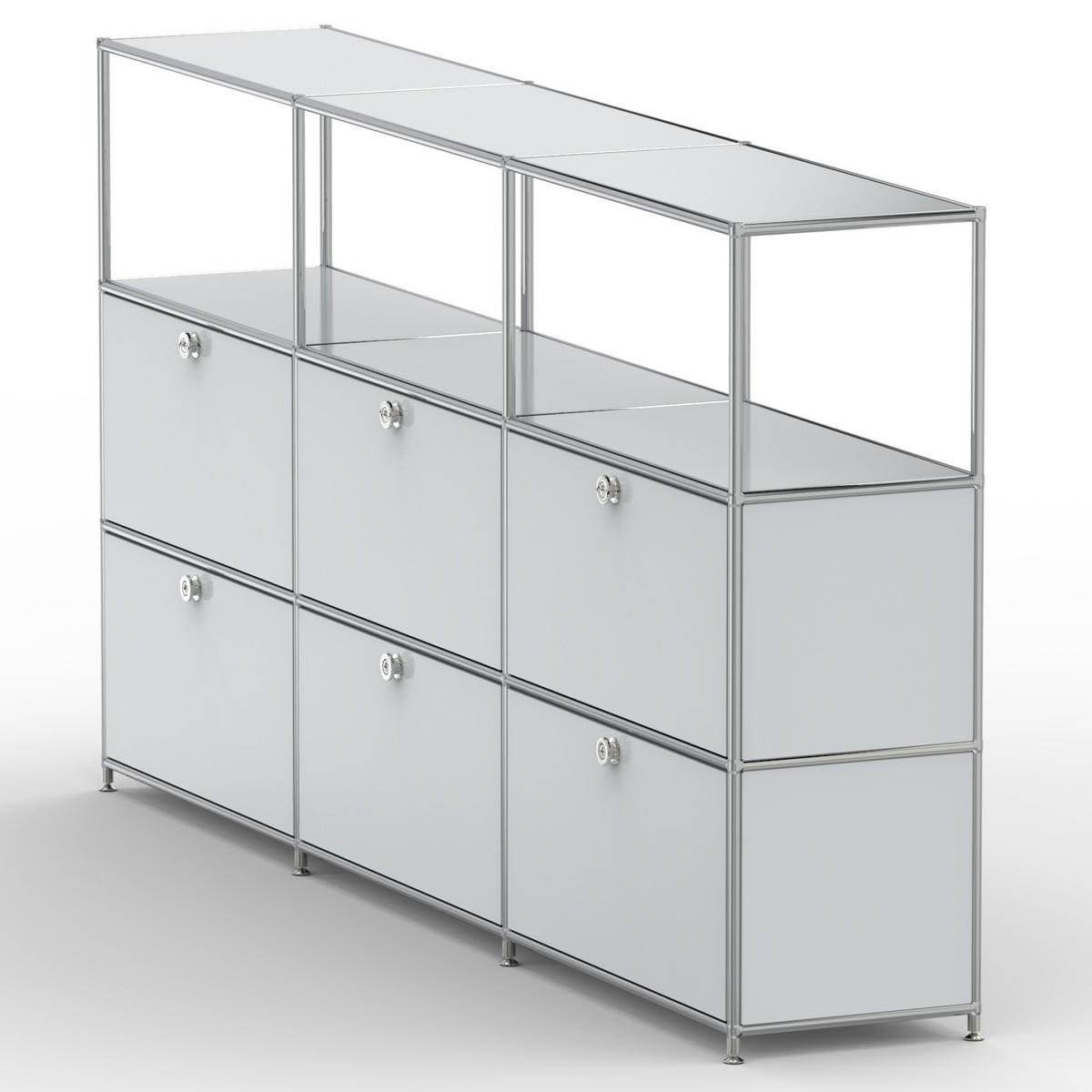 HOCHSCHRANK, 3 offene Fächer, 6 Klappen, Breite 227 cm, Lichtgrau - Chromfarben/Silberfarben, Metall (40/118/227.2cm) - Versee