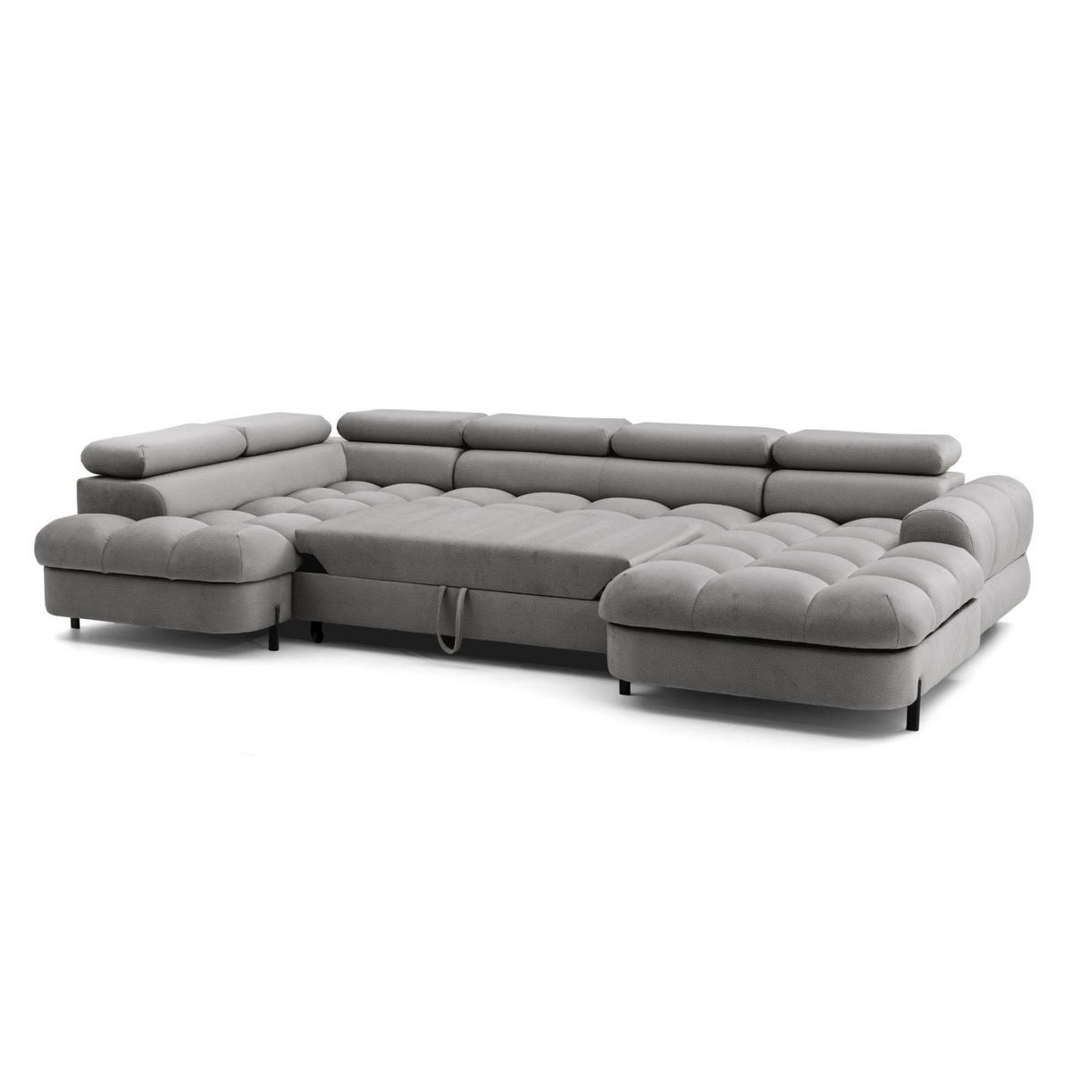 ECKSOFA U-Form BOWL U Links mit Schlaffunktion 125x265 Velours Grau - Schwarz/Grau, Holz/Textil (339/90/195cm) - Muffo