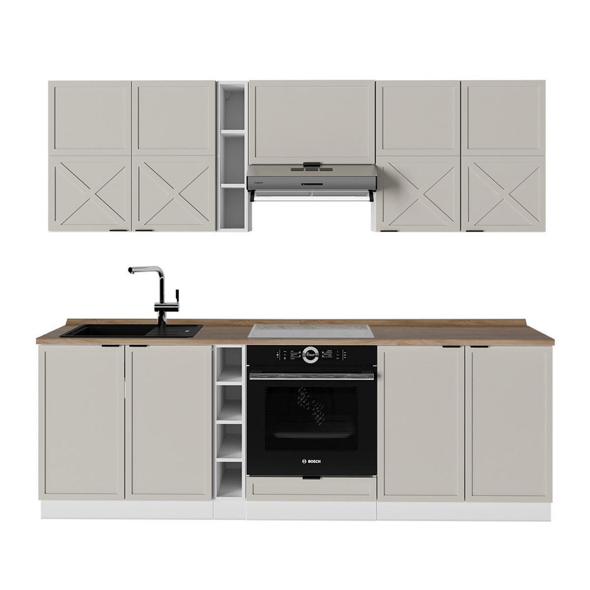 KÜCHENZEILE Fame-Line GrauBeige/Weiß 235 cm, AP Eiche - Weiß/Grau, Holzwerkstoff (235/81.6/60cm) - Vicco