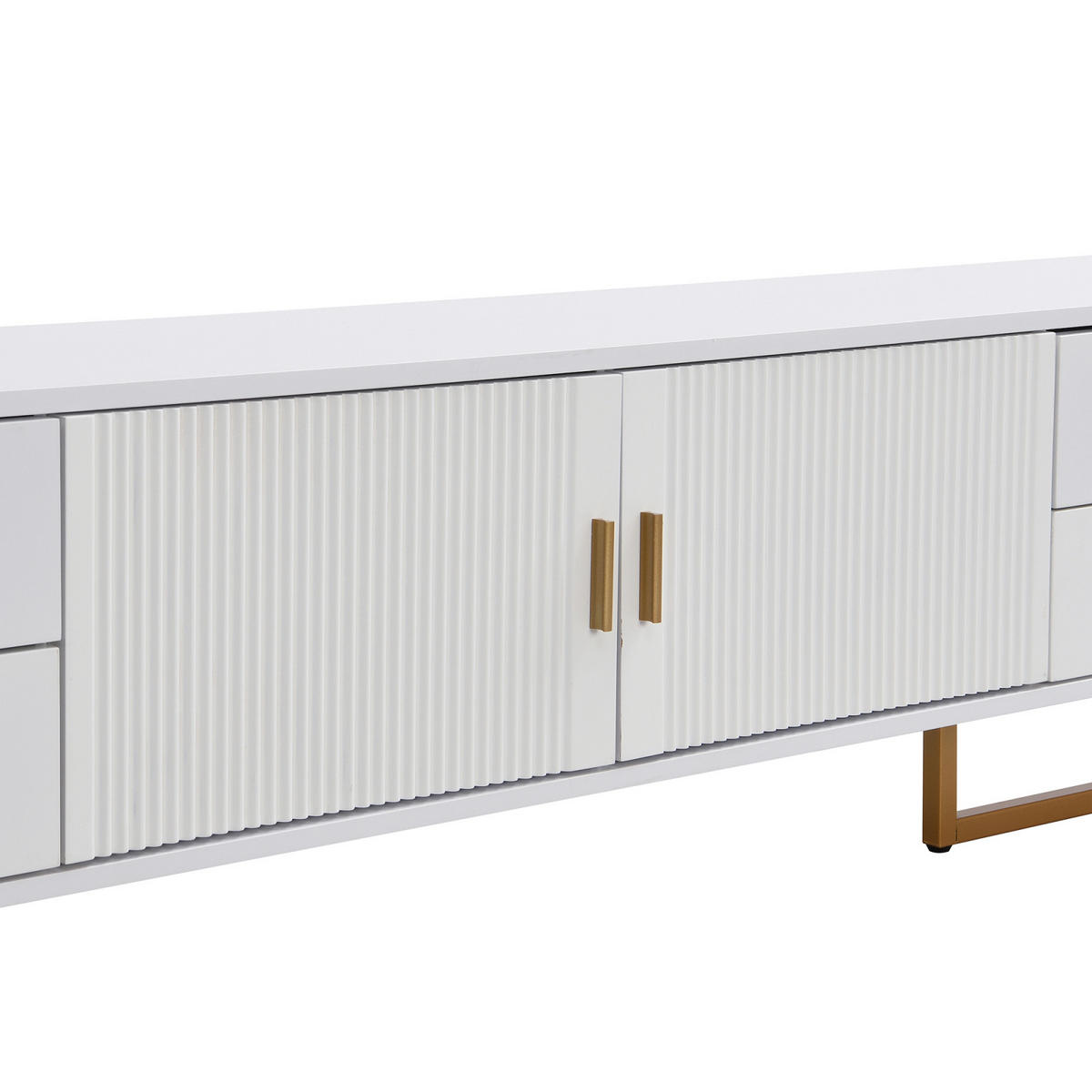 TV Lowboard 175 cm, 4 Schubladen, goldene Metallfüße, Weiß - Weiß, Holz (175/46/30cm)