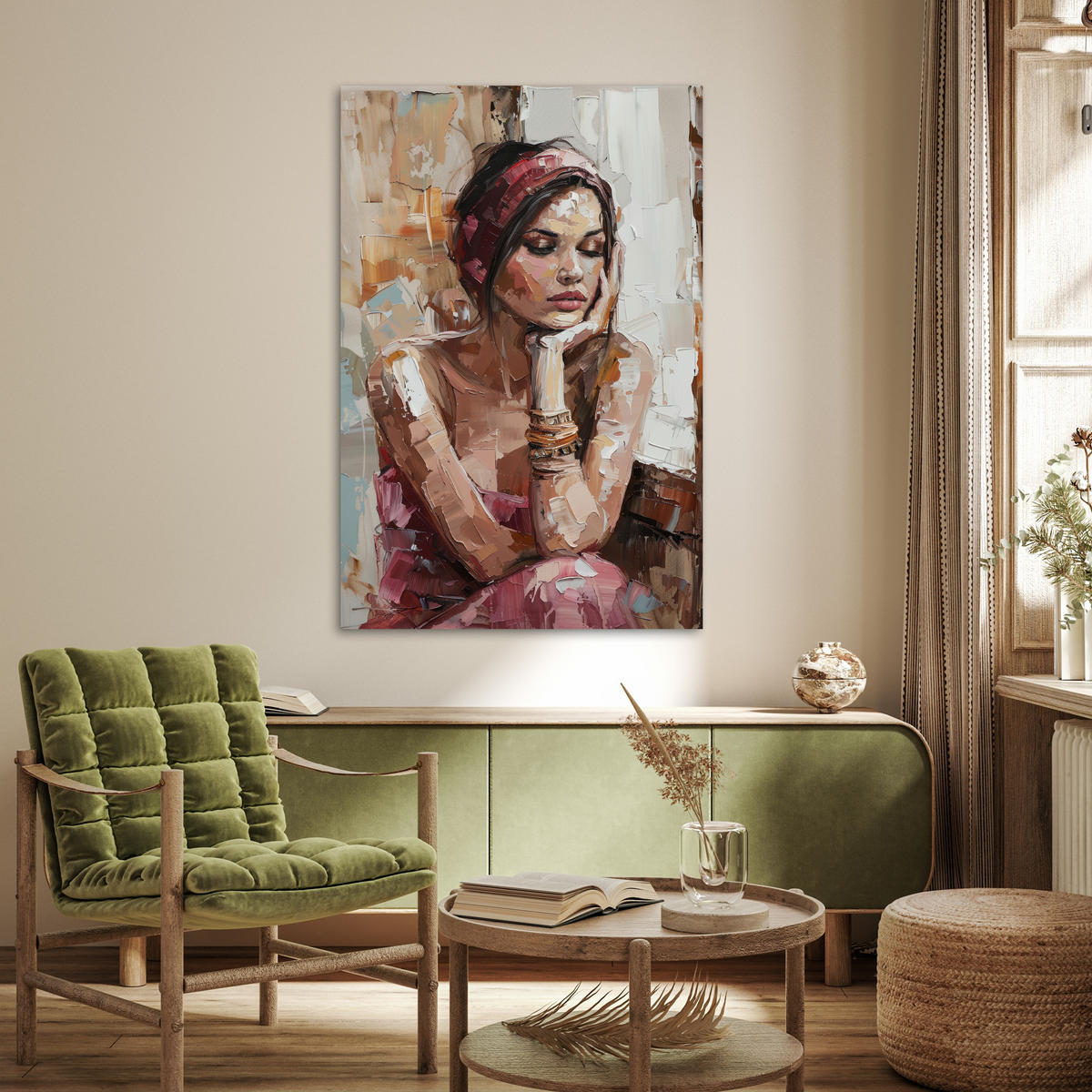 POSTER Frau - Lackierung - Porträt - Modern 80x120 cm - Altrosa, Papier (80/120/0.1cm) - MuchoWow