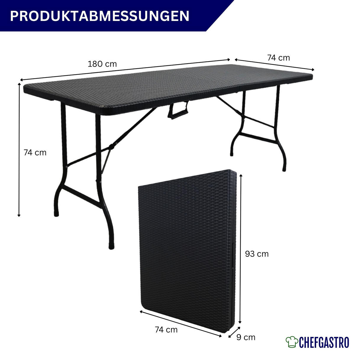 BIERZELTGARNITUR klappbar 180cm 3-teilig 1x Buffettisch 2x Bierbänke Rattan Optik Kunststoff - Schwarz, Kunststoff - CHEFGASTRO