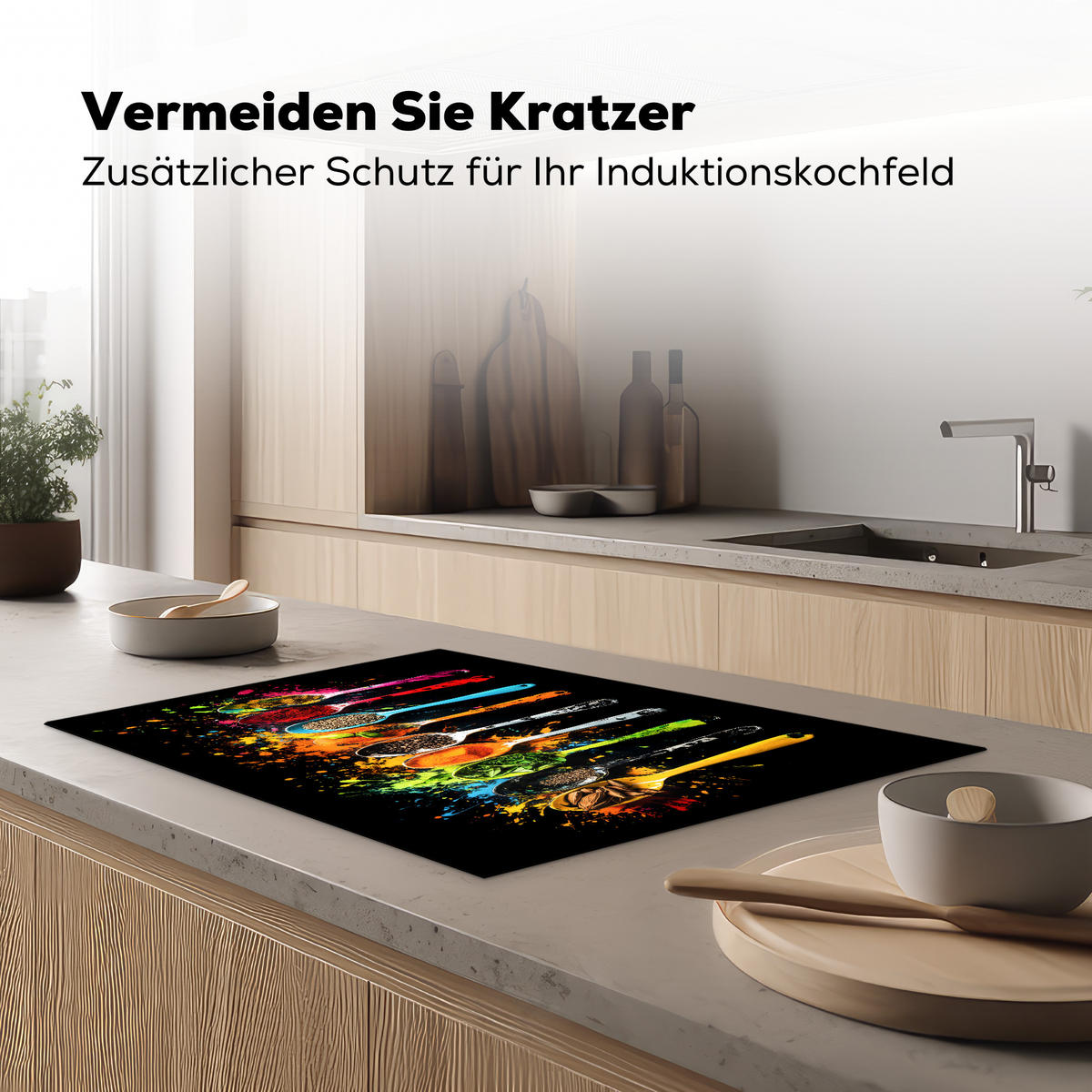 HERDABDECKPLATTE Löffel - Gewürze - Modern - Graffiti - Farbe - Farbenfroh 78x52 cm - Multicolor, Kunststoff (78/0.2/52cm) - MuchoWow