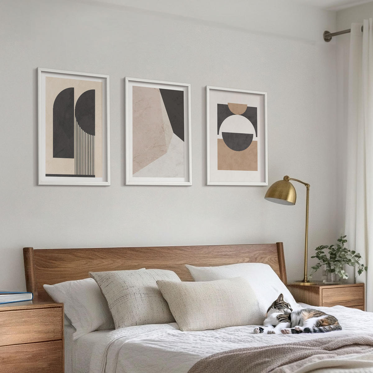BILDER SET 3er Set - 40x60 cm Weißer Rahmen - Abstrakte Formen beige braun - Weiß, Kunststoff (40/60cm) - TULUP