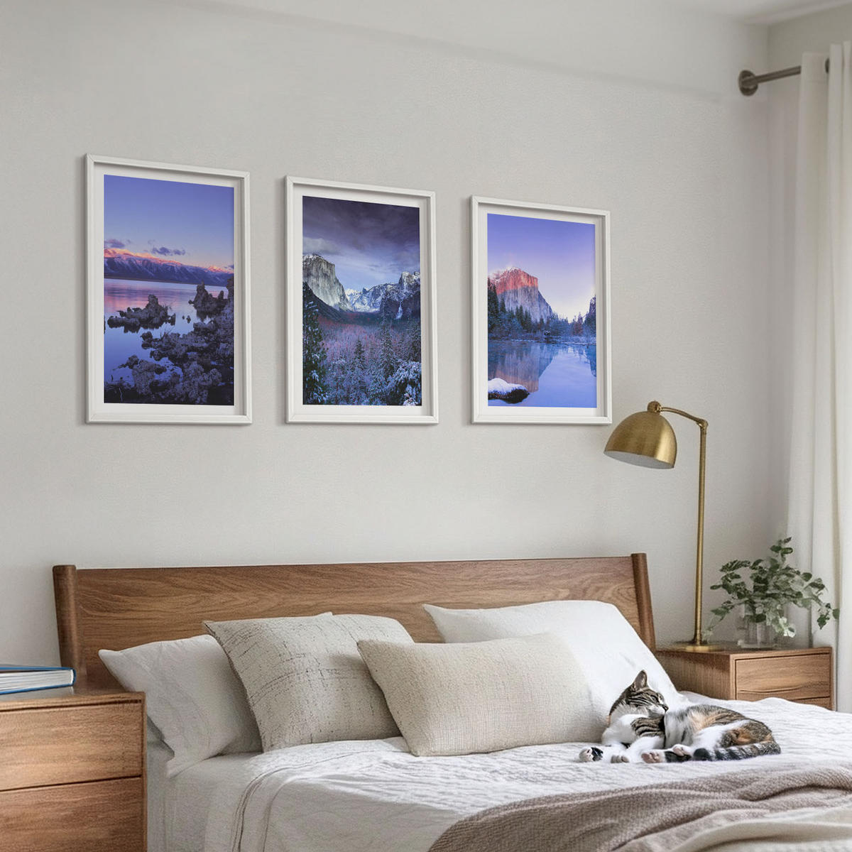 BILDER SET 3er Set - 40x60 cm Weißer Rahmen - Berglandschaften, Sonnenuntergang, Wasser - Weiß, Kunststoff (40/60cm) - TULUP
