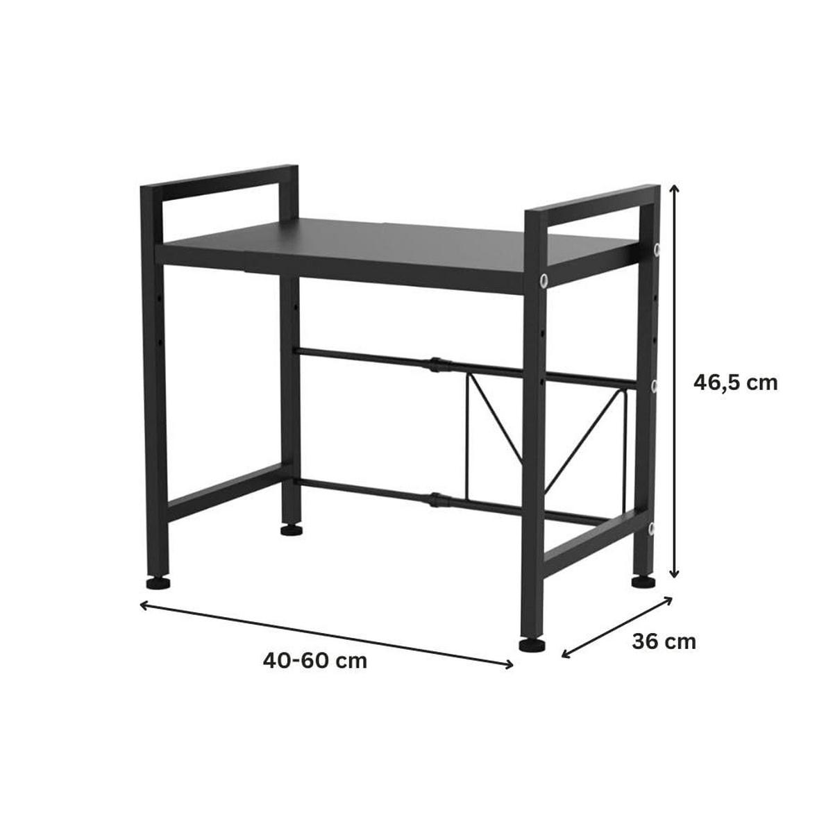 MIKROWELLENREGAL mit Ablagefläche 2 Ebenen Ausziehbar zwischen 40-60 cm 46,5x40-60x36 cm Metall Schwarz - Schwarz, Metall (60/46.5/36cm) - PROREGAL