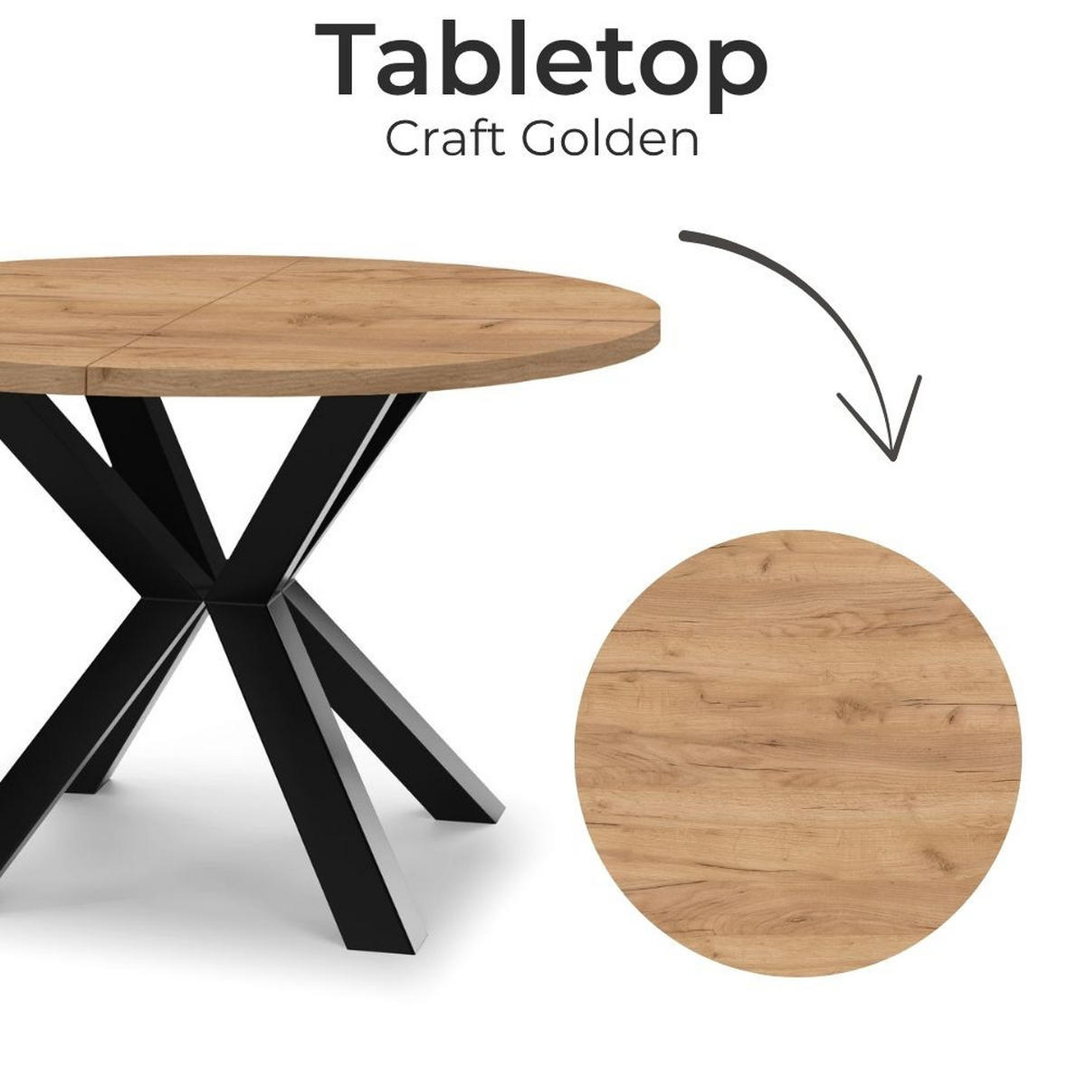 ESSTISCH RAL mit Holzbeinen, Durchmesser: 100 / 200 cm Eiche Craft Golden / Schwarz - Eichefarben/Schwarz, Holz (100/200/77cm) - Dekori_Interiors