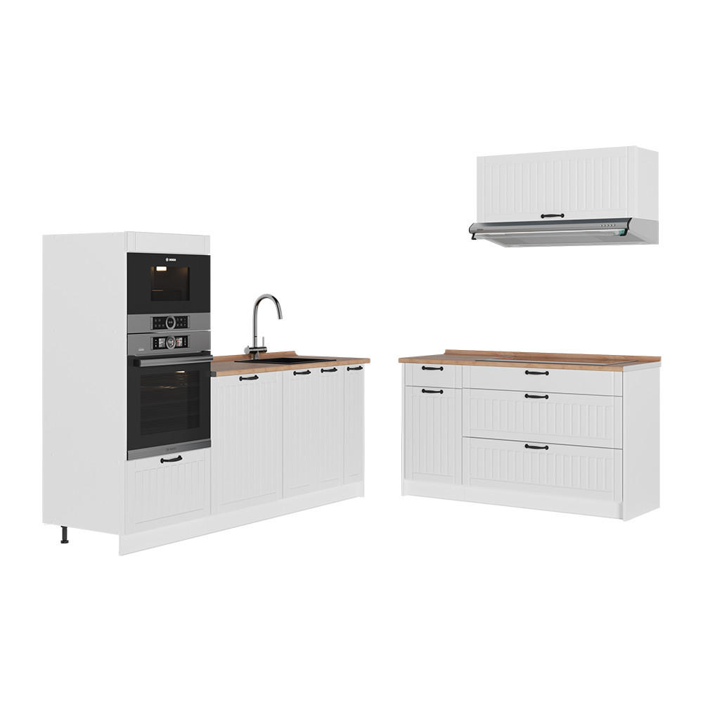 KÜCHENZEILE Fame-Line, Weiß Landhaus/Weiß, 340 cm, AP Eiche - Weiß, Holzwerkstoff (340/153.6/60cm) - Vicco