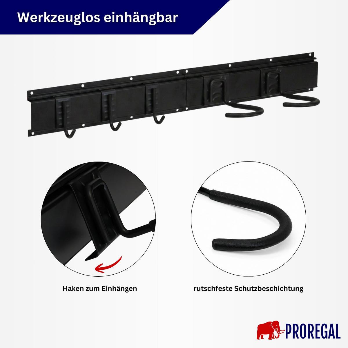 GARAGEN-WANDREGAL FORGE 7-teiliges Set Schwarz Haken Hochbelastbares Werkzeughaken für Garten, Garage - Schwarz, Metall (18/40.5/10cm) - PROREGAL