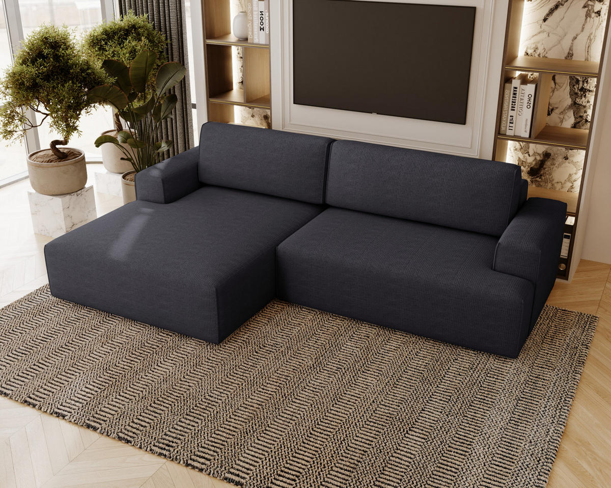 ECKSOFA L-Form 270 cm Boston mit Bettkasten, Schlaffunktion, Links, Schwarz - Schwarz, Holz (165/270cm) - Emporius
