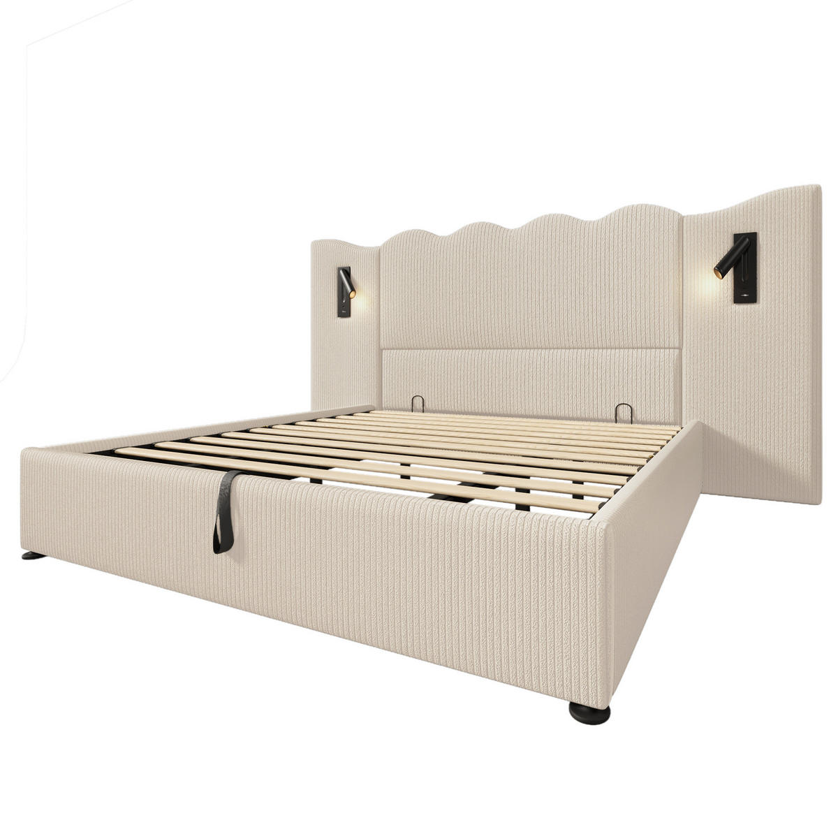 BETT mit Stauraum 180x200 cm Cord Beige-Weiß - Beige, Metall (180/200cm) - Meubliv