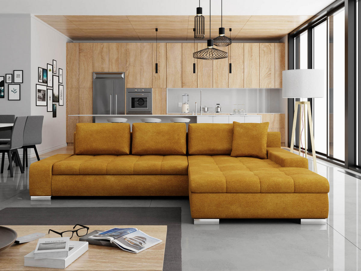 ECKSOFA Orkan - Currygelb, Holz/Textil (302/213cm) - MIRJAN24