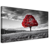 LEINWANDBILD Roter Baum Wiese Landschaft - Grau, Textil (120/60cm) - Feeby