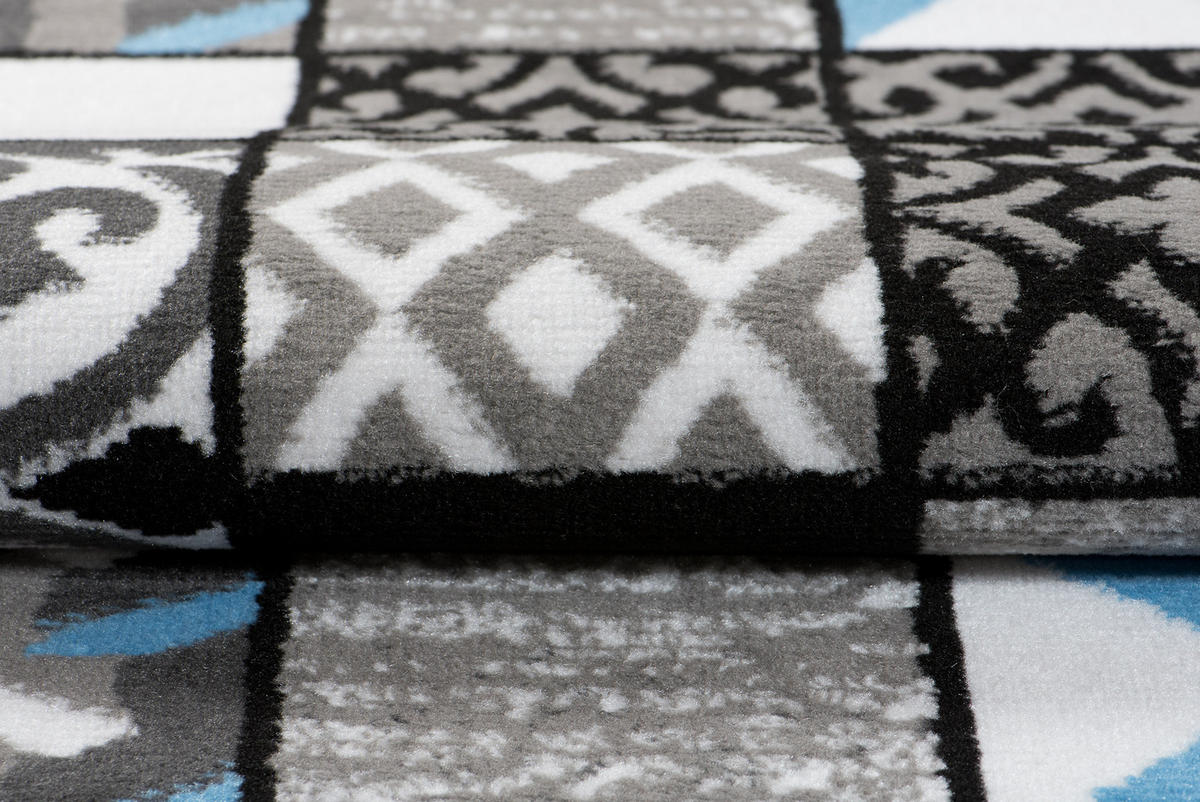 TEPPICH MAYA Blau Mosaik Karo Floral 120/170 cm - Blau, Textil (120/170cm) - Tapiso