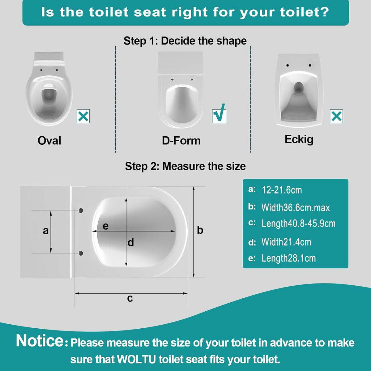 TOILETTENDECKEL WC Sitz mit Absenkautomatik, D-Form - Weiß, Kunststoff (36/2.51/44cm) - Woltu