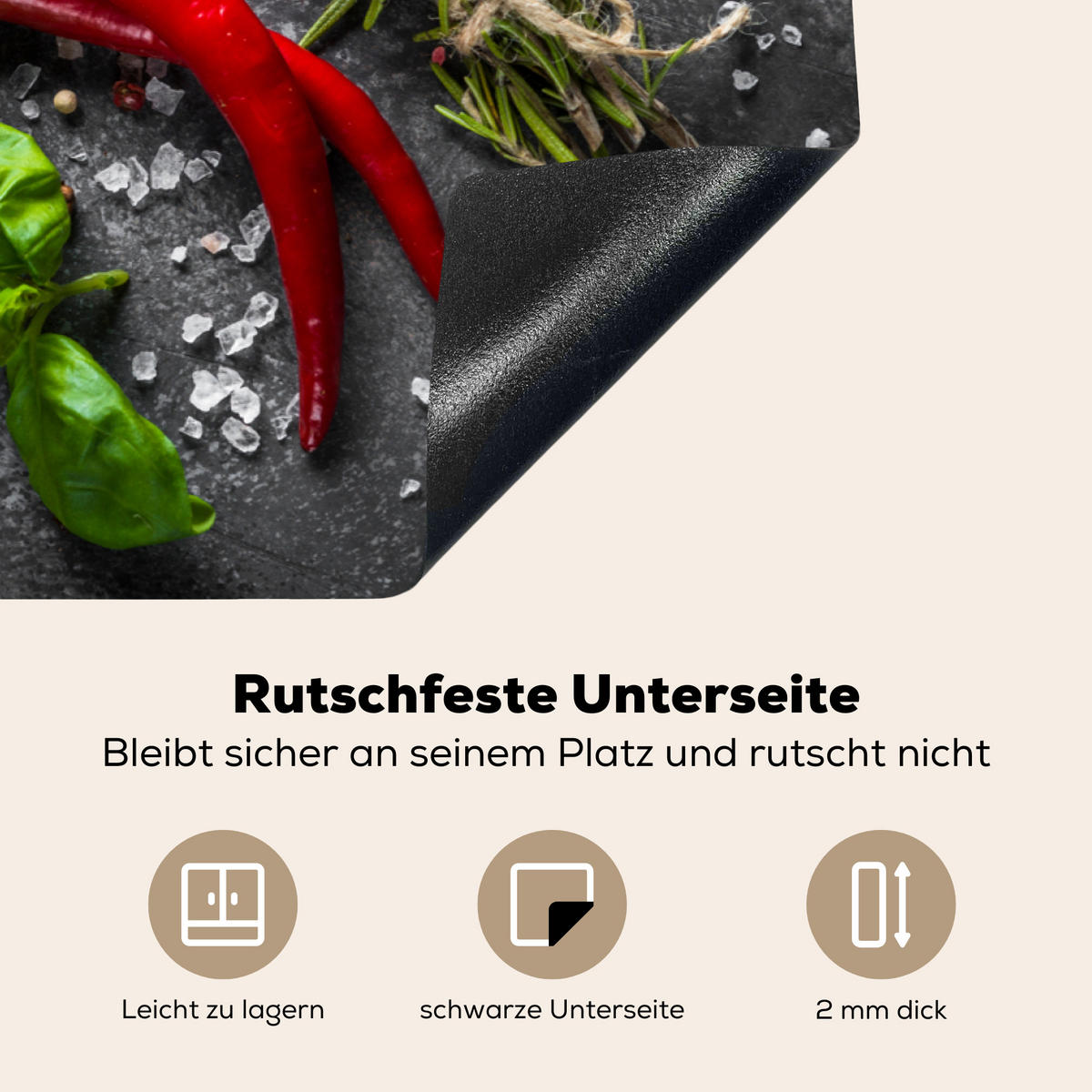 HERDABDECKPLATTE Pfeffer - Kräuter - Gewürze - Beton Ceranfeldabdeckung 80x52 cm - Rot, Kunststoff (80/52/0.2cm) - MuchoWow