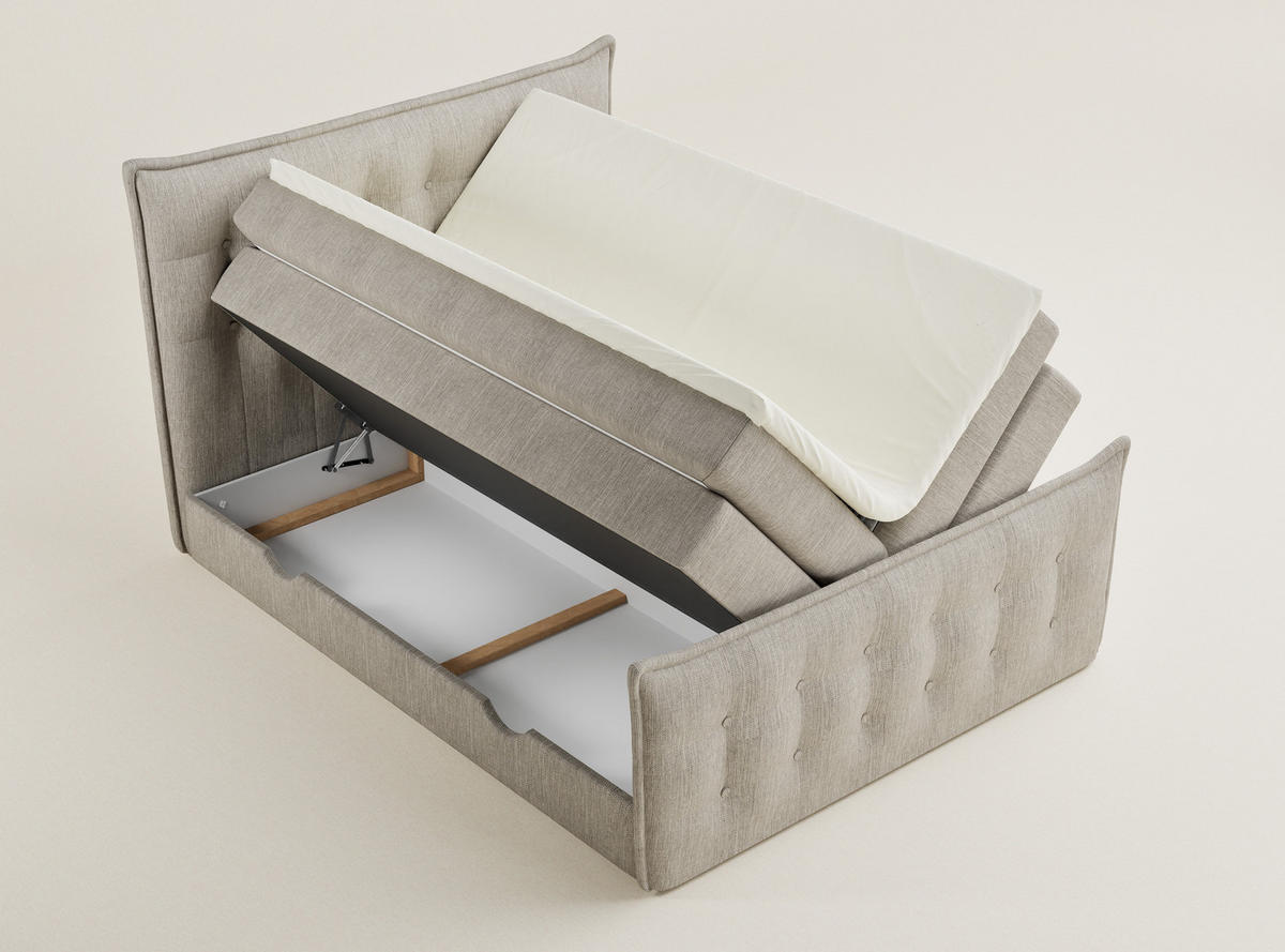 BOXSPRINGBETT Fatu 140/200 cm, in Beige, Bettkasten, Matratze, Topper - Beige/Schwarz, Holz/Holzwerkstoff (140/200cm) - Maison de Reve