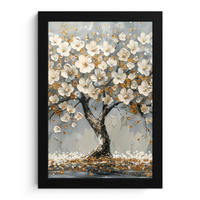 GERAHMTES BILD Baum - Blumen - Weiß - Natur - Kunst 20x30 cm - Weiß, Papier (20/30cm) - MuchoWow