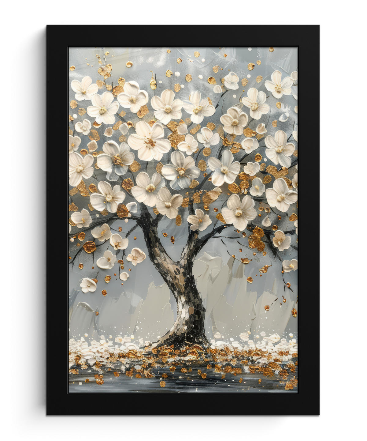 GERAHMTES BILD Baum - Blumen - Weiß - Natur - Kunst 20x30 cm - Weiß, Papier (20/30cm) - MuchoWow