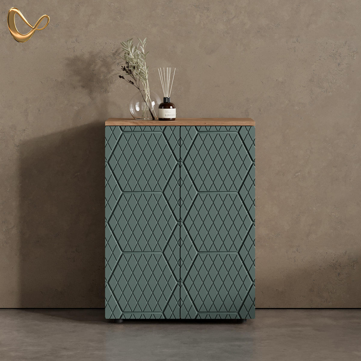 MIDISCHRANK Ronco Grün/Goldkraft Eiche 60 x 81 cm - Grün, Holzwerkstoff (60/81/30cm) - Livinity®