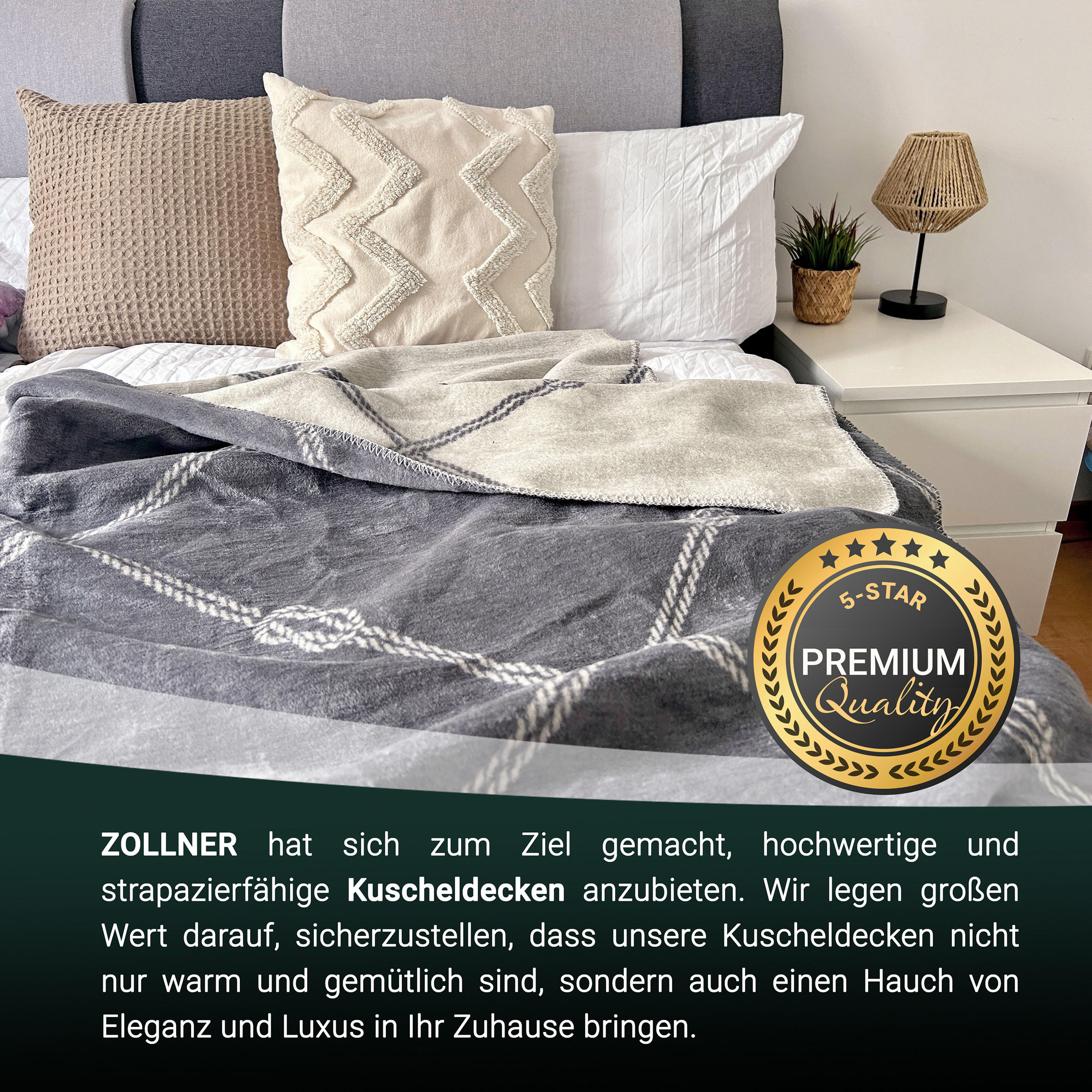 Thumbnail - Zollner Kuscheldecke,, Grau, Naturmaterialien, 150x200 cm, Oeko-Tex® Standard 100, Wohntextilien, Decken, Kuscheldecken