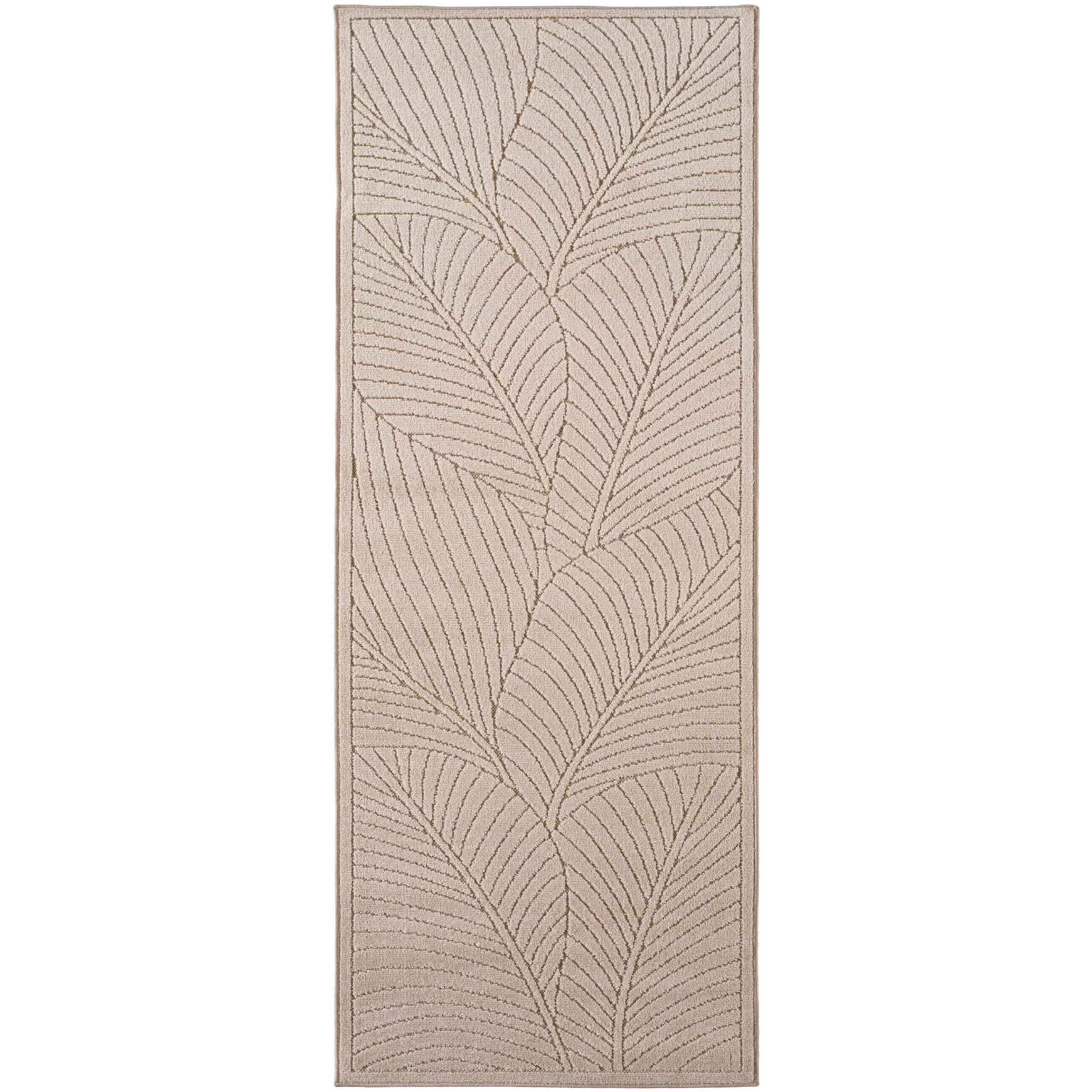 LÄUFER Outdoor, Fußbodenheizung-geeignet, mit Blattmotiv, ENGADIN in Beige, 80 x 250 cm - Beige, Textil (80/250cm) - KADIMA DESIGN