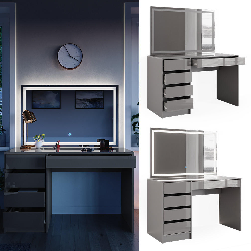 SCHMINKTISCH Sherry Grau 120 cm mit LED-Spiegel - Grau, Holzwerkstoff (120/75/55cm) - Vicco
