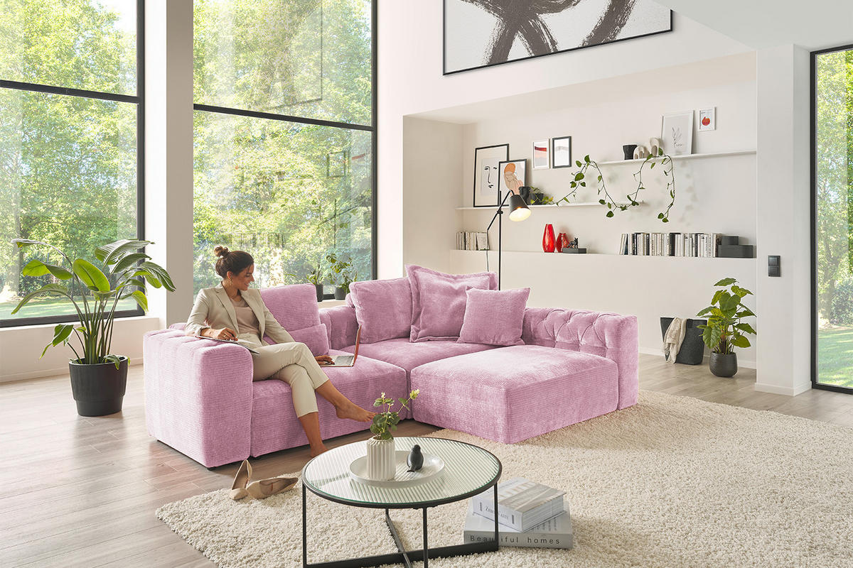 MODULSOFA SEPHI Pink Cord - Pink/Schwarz, Kunststoff/Textil (268/62/191cm) - KAWOLA